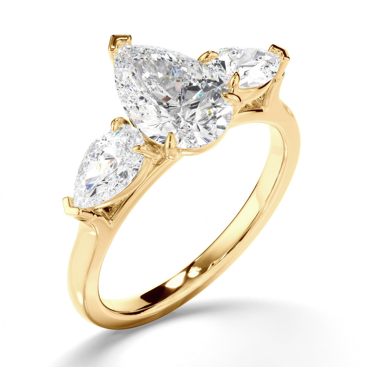 Pear Cut Diamond Trilogy Engagement Ring with Pear Sides