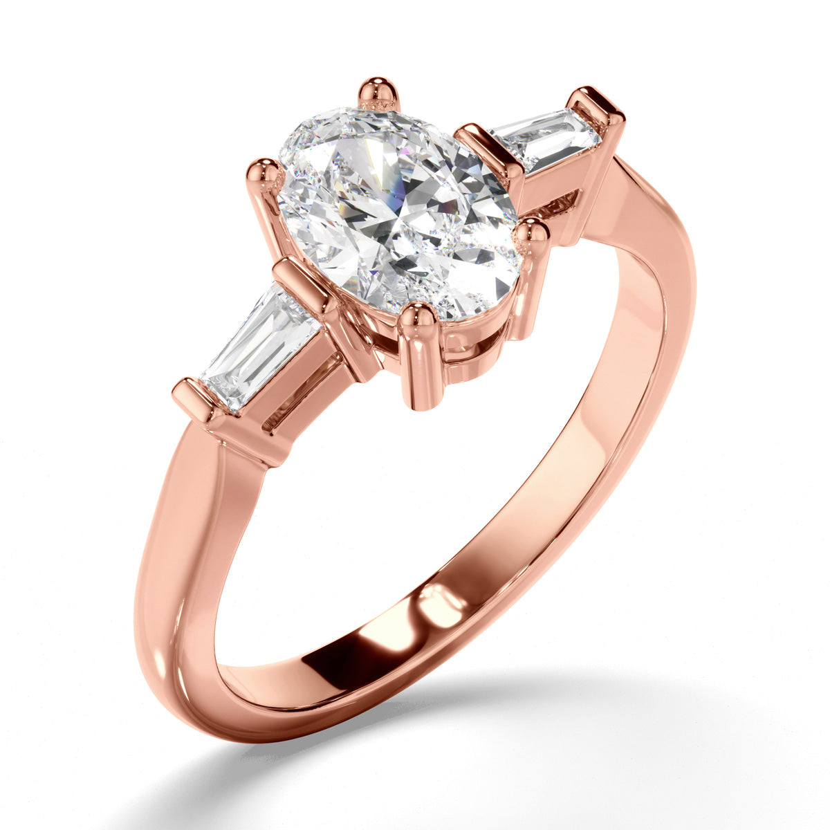 Oval Cut Diamond Trilogy Engagement Ring with Baguette Sides