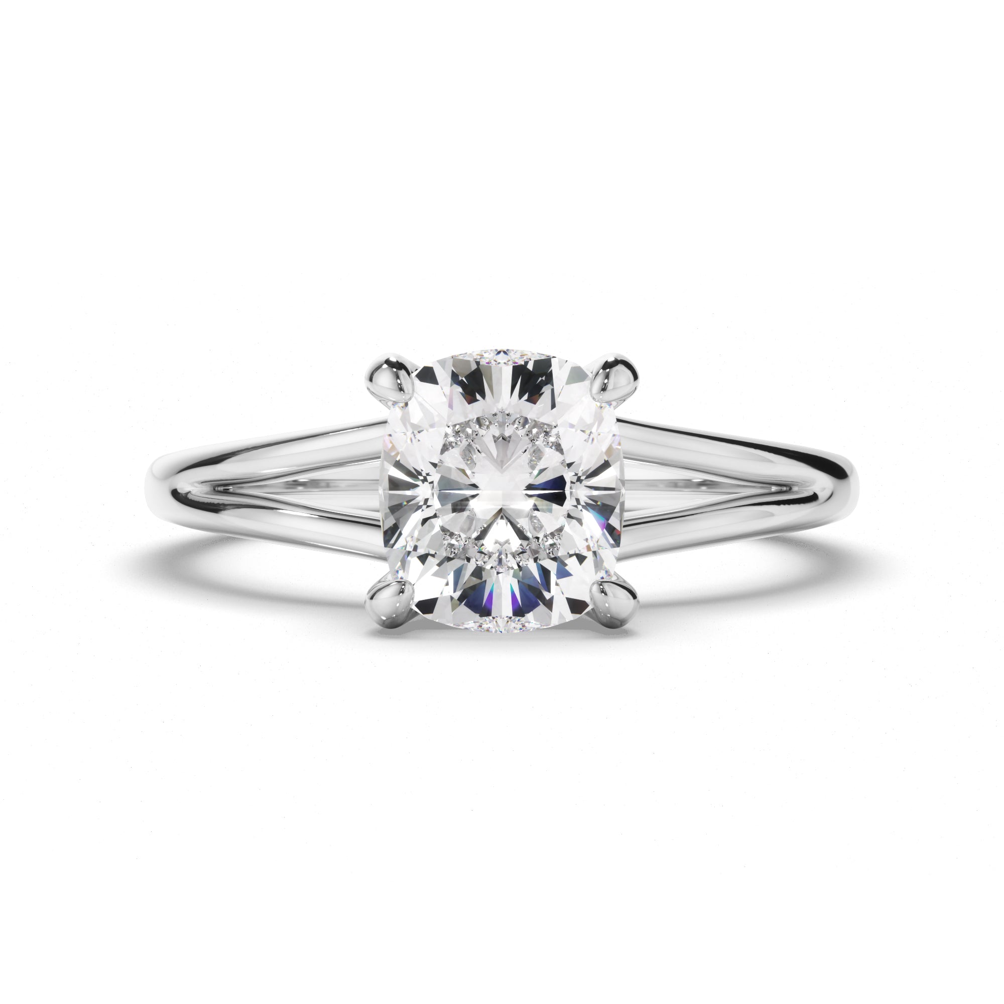 Cushion Cut Diamond Solitaire Hidden Halo Engagement Ring