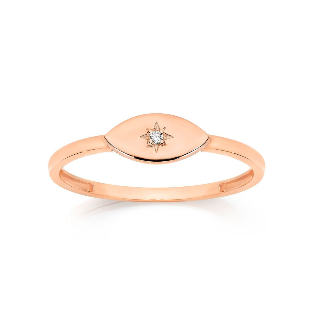 9ct rose gold polished signet ring with CZ