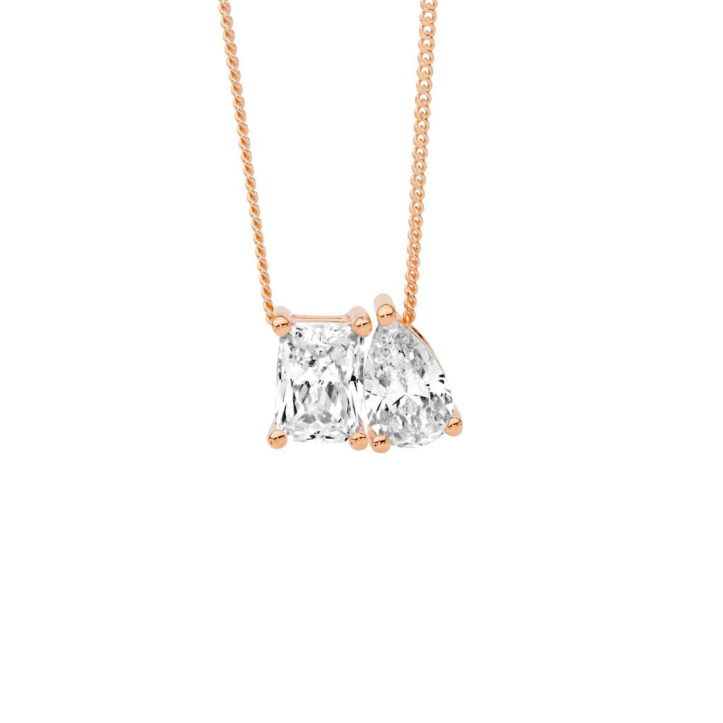 ELLANI Silver CZ Multi-Shape Necklet with Rose Gold Plating