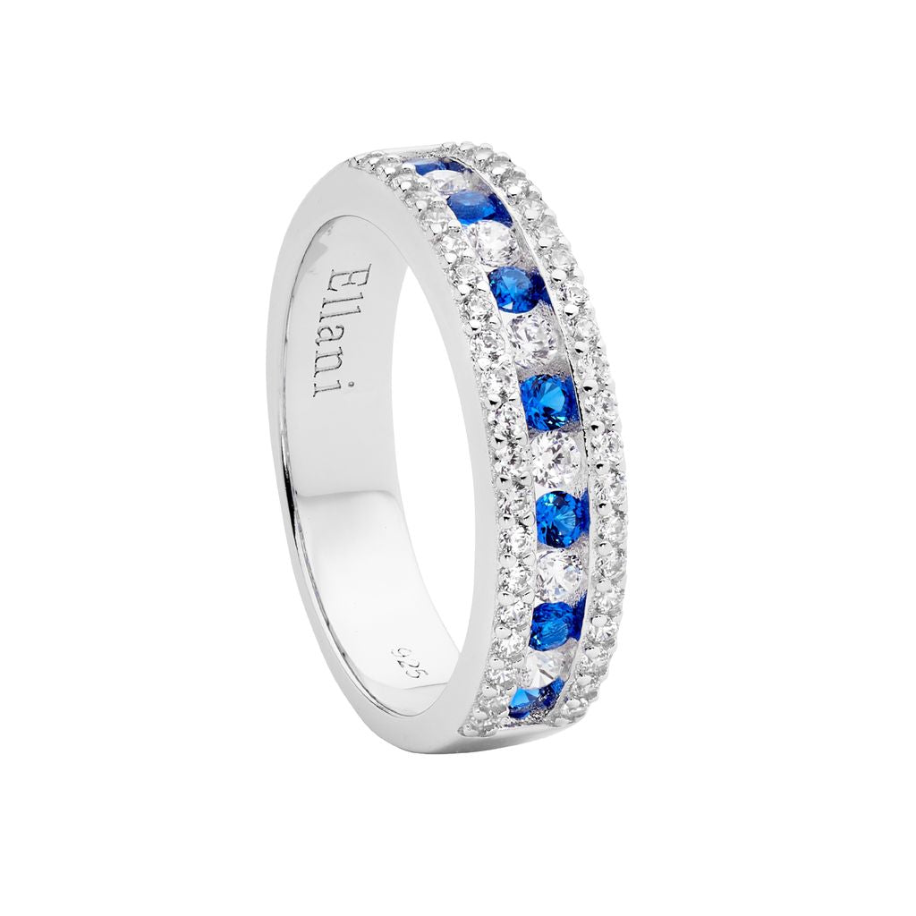 ELLANI Silver Dark Blue CZ Ring