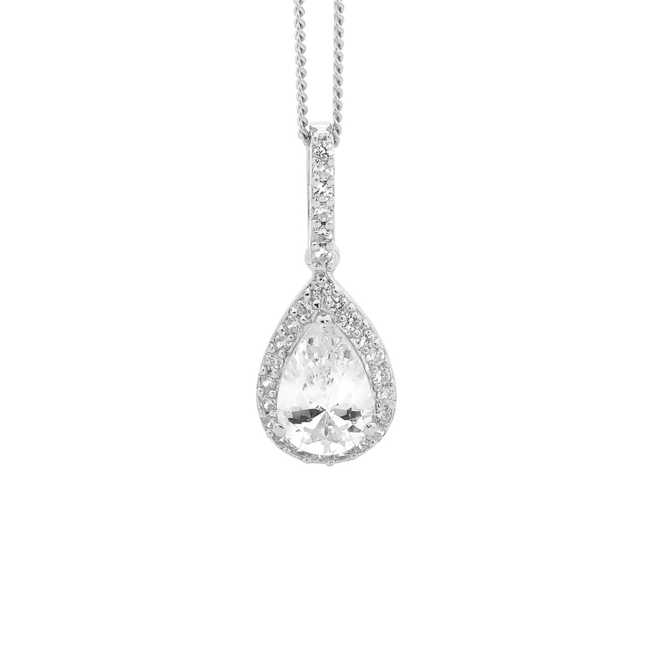 ELLANI Silver CZ Pear Drop Necklet