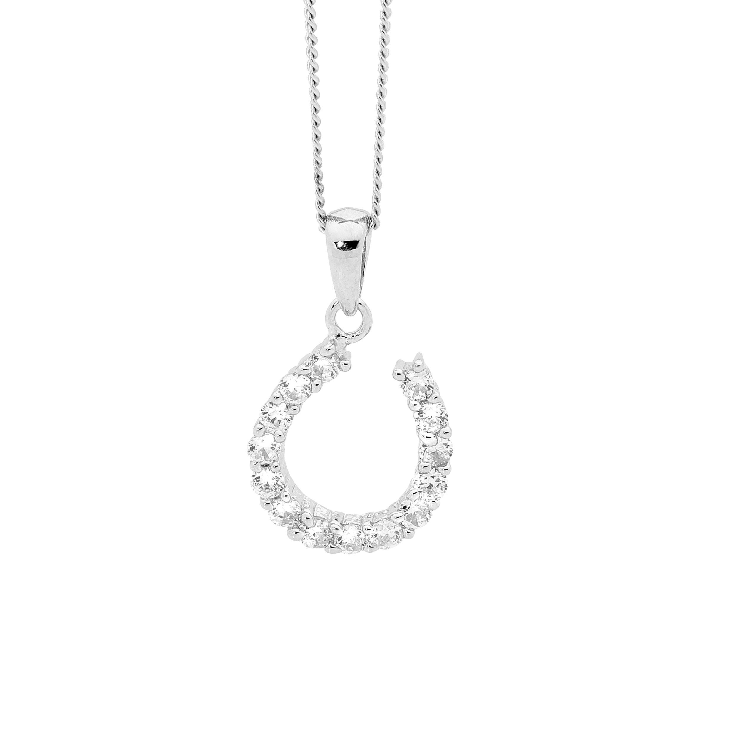ELLANI Silver CZ Horseshoe Necklet