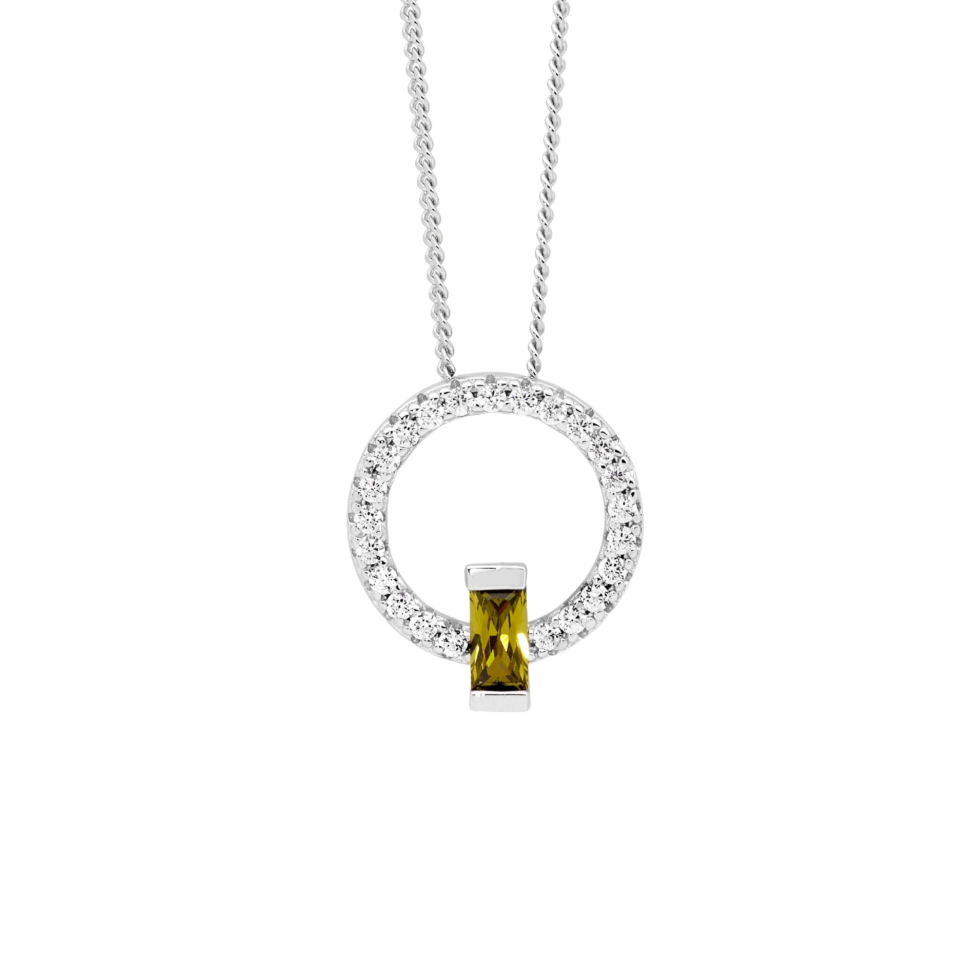 ELLANI Silver & Peridot CZ Circle Necklet