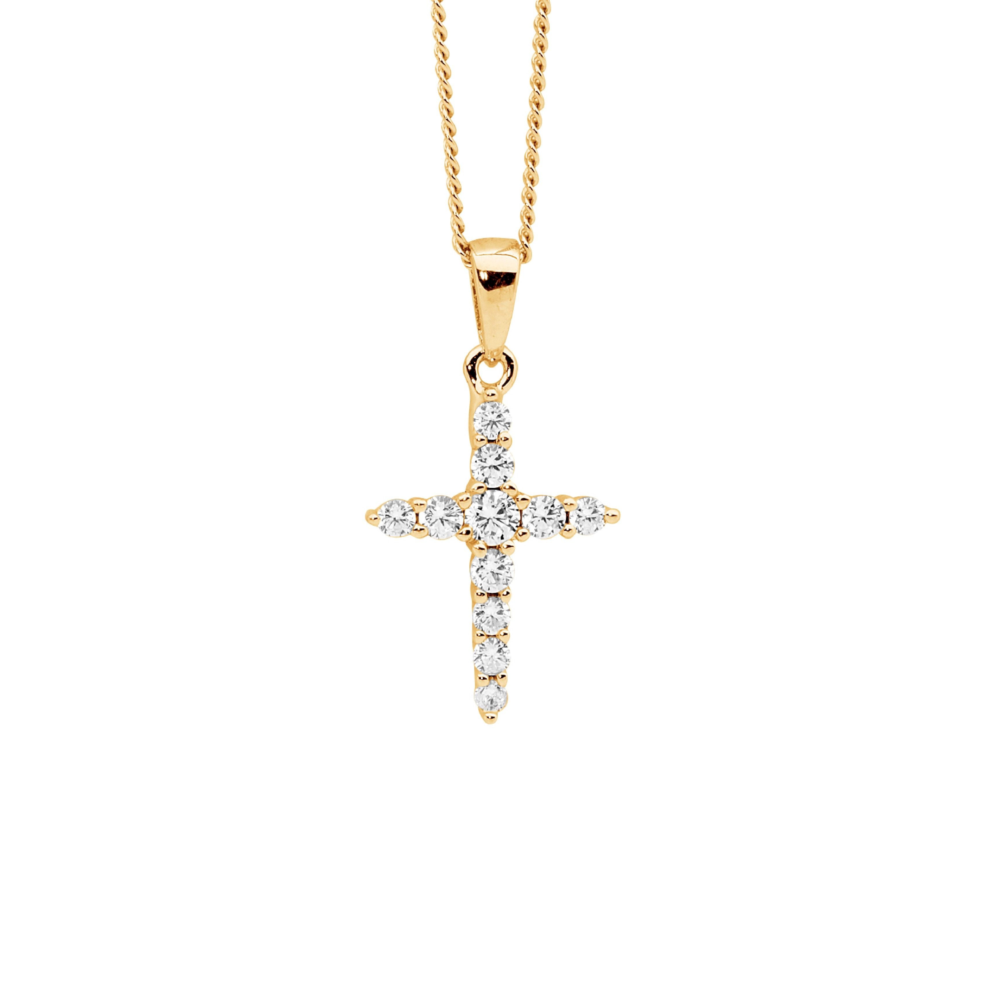 ELLANI Silver Plated CZ Cross Necklet