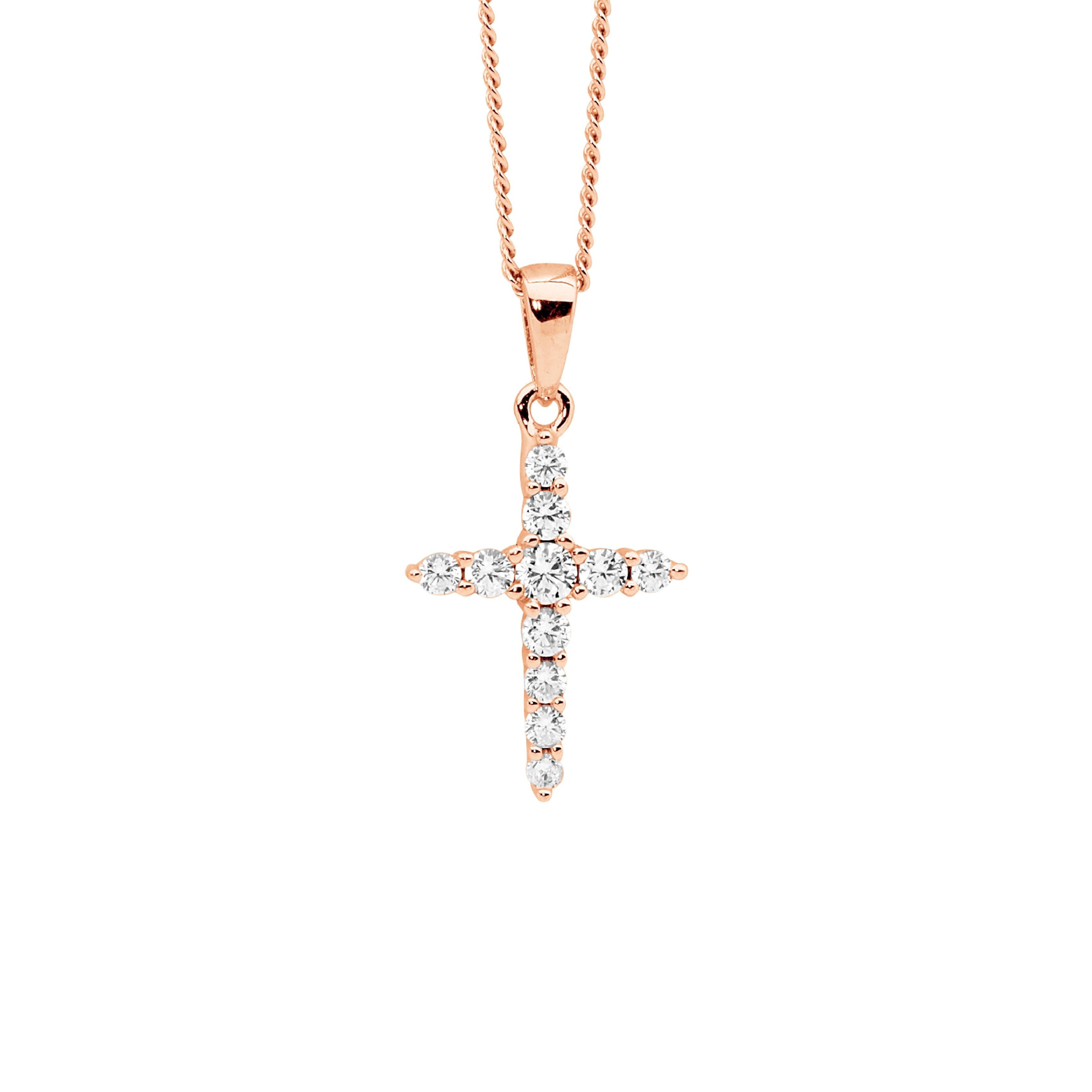 ELLANI Silver Plated CZ Cross Necklet