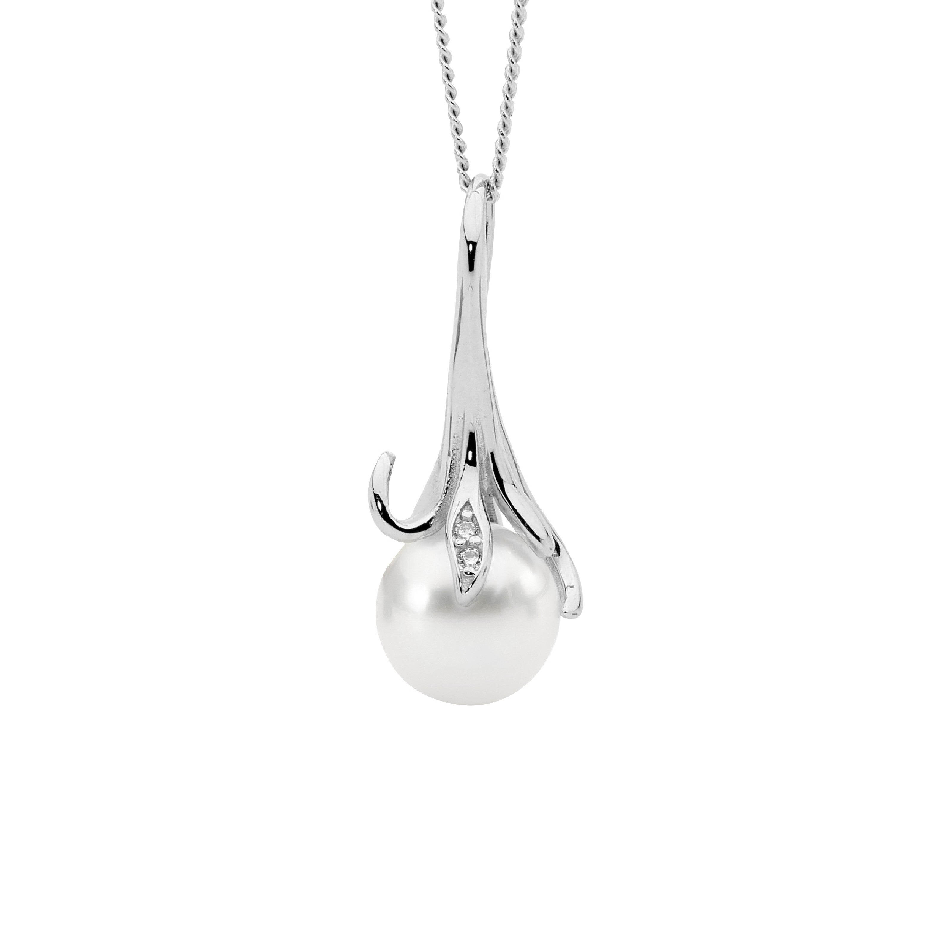 ELLANI Silver CZ & Freshwater Pearl Necklet