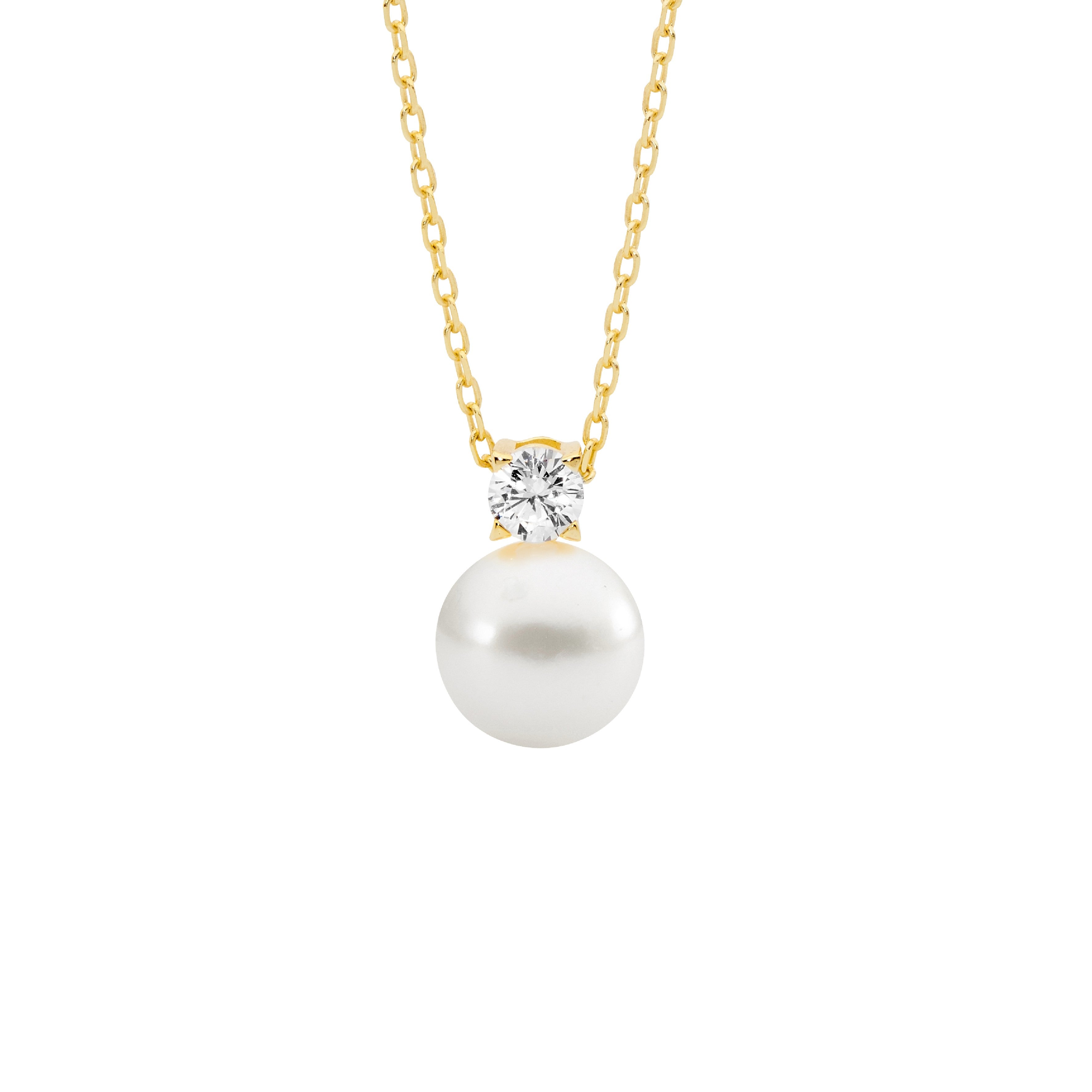 ELLANI Silver Plated Freshwater Pearl & CZ Necklet