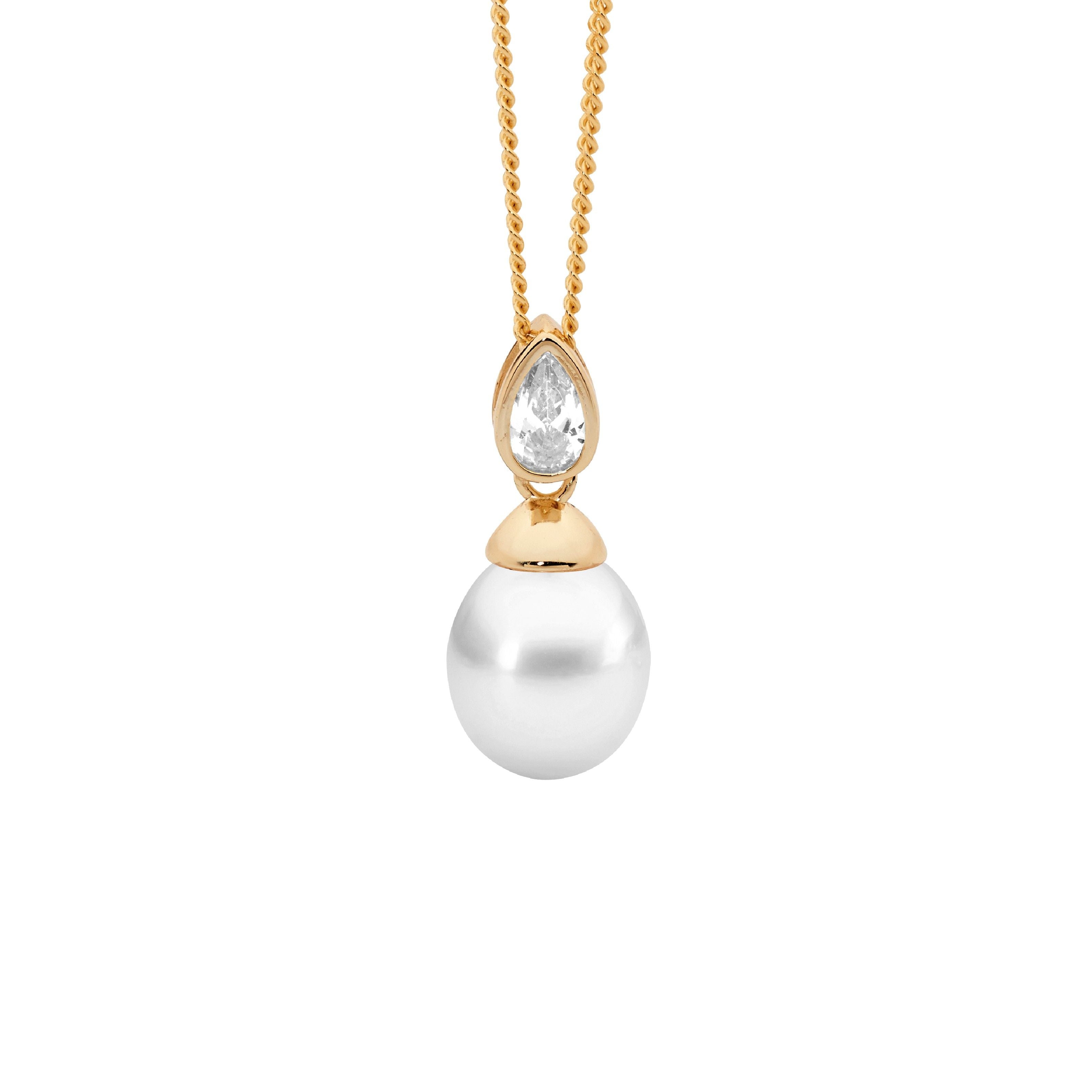 Ellani Pearl and CZ Necklet in Gold Plating