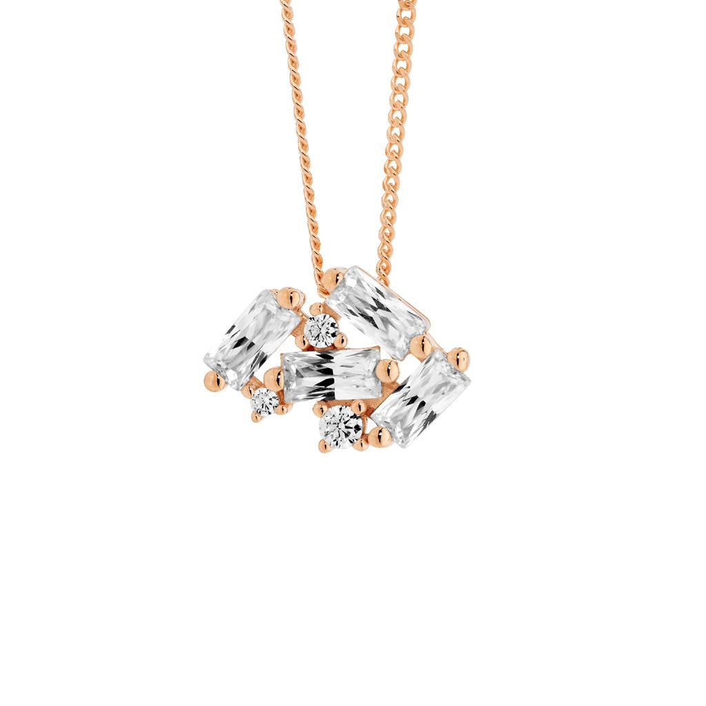 ELLANI Silver Plated Staggered CZ Necklet