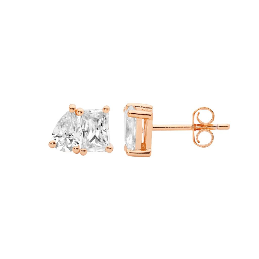 ELLANI Silver CZ Studs with Rose Gold Plating