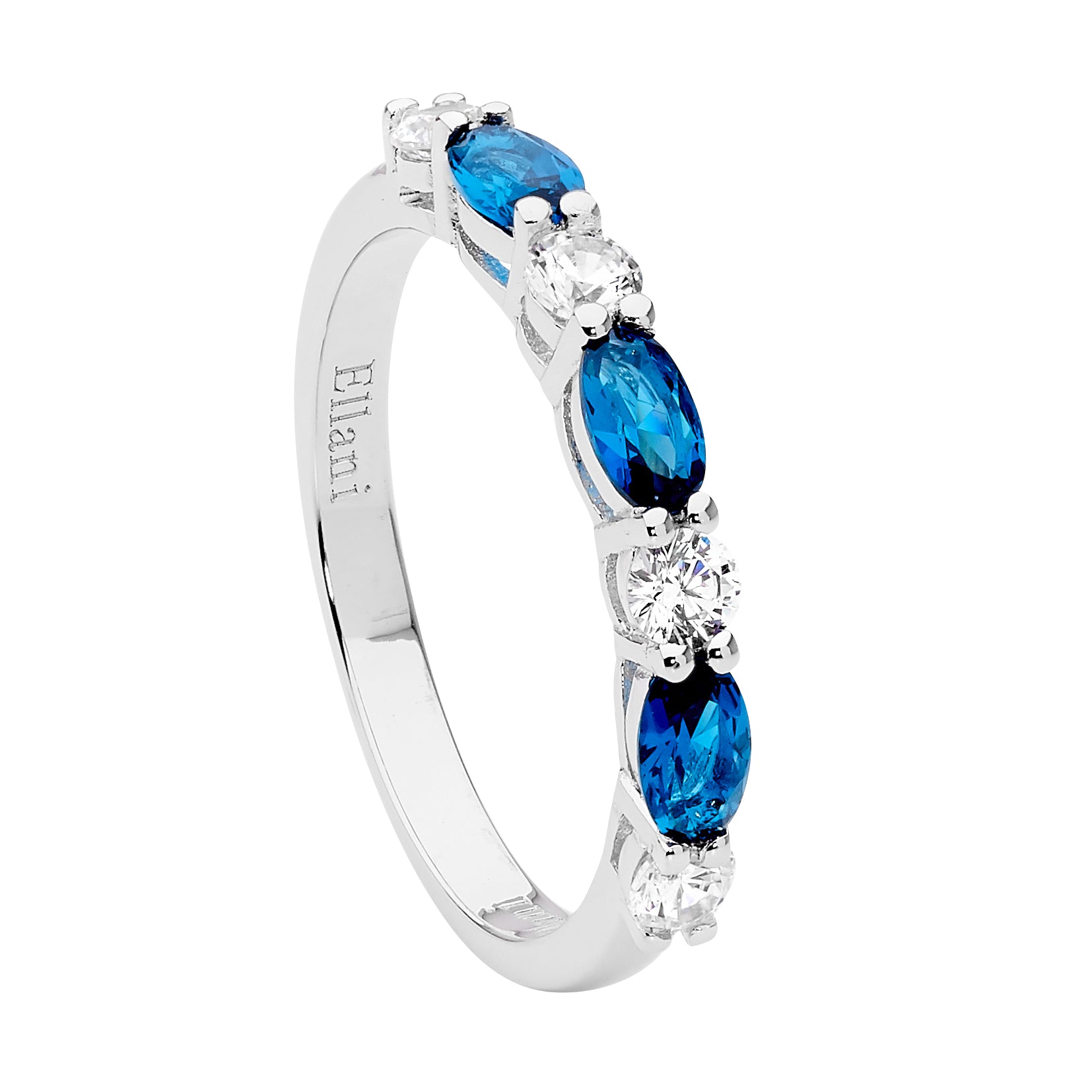 ELLANI Silver London Blue Oval / Rnd CZ Ring