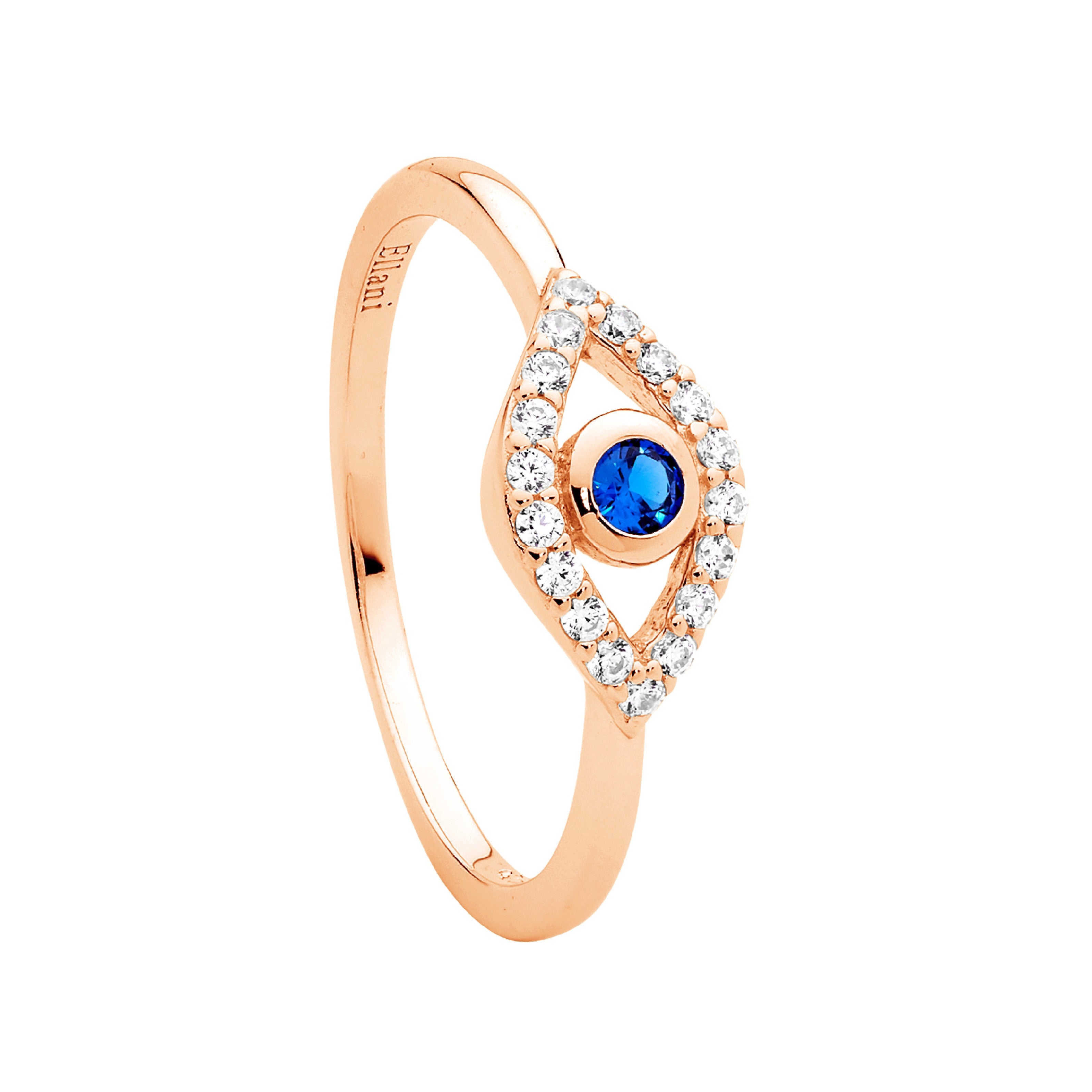 ELLANI Silver Plated CZ Evil Eye Ring