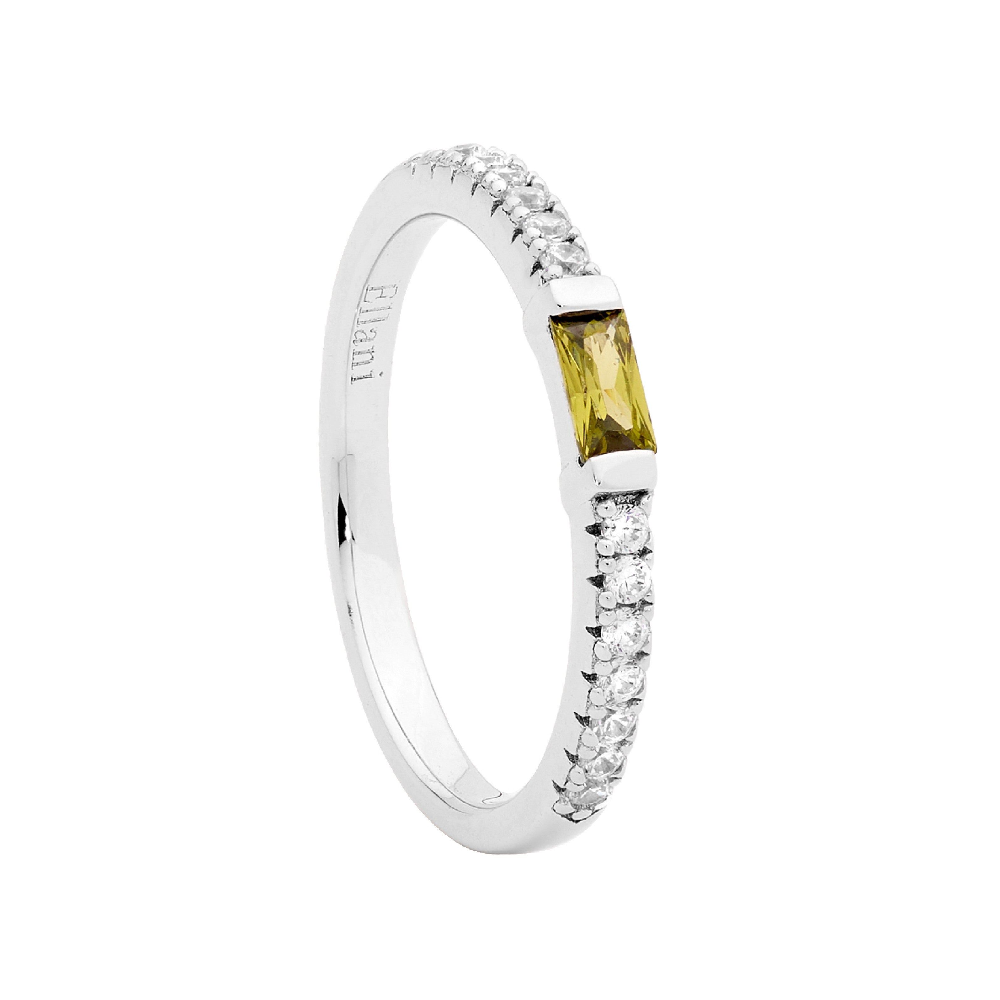 ELLANI Silver Peridot & CZ Ring
