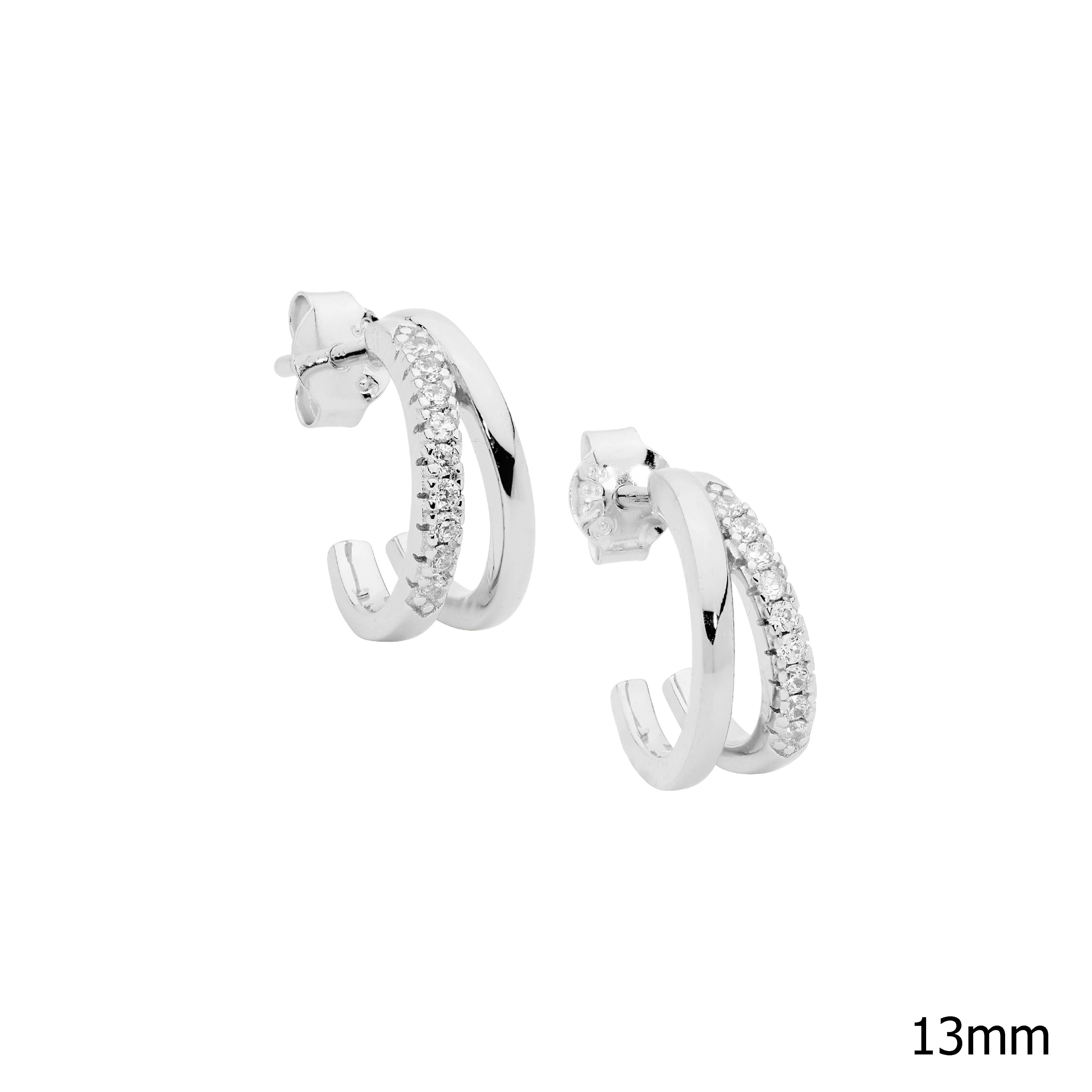 ELLANI Silver CZ Split Hoop Studs