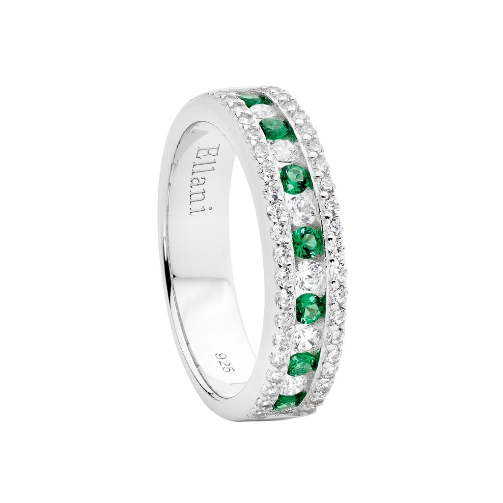 ELLANI Silver Green CZ Ring