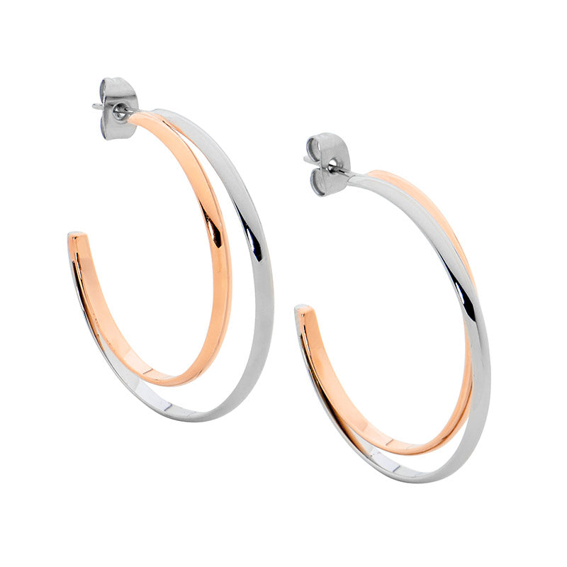 ELLANI Stainless Steel Double Row Hoop Earrings