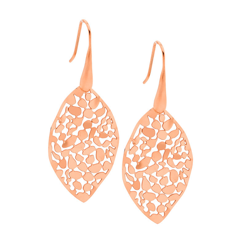 ELLANI Stainless Steel 35mm Leaf Earrings with Rose Gold Plating