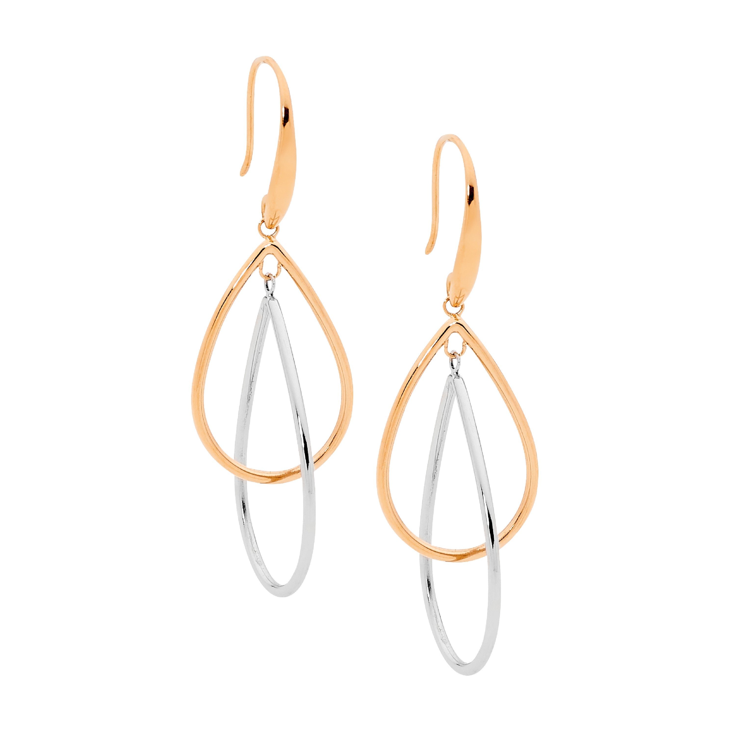 ELLANI Stainless Steel Double Open Tear Earring Rose Gold Plating
