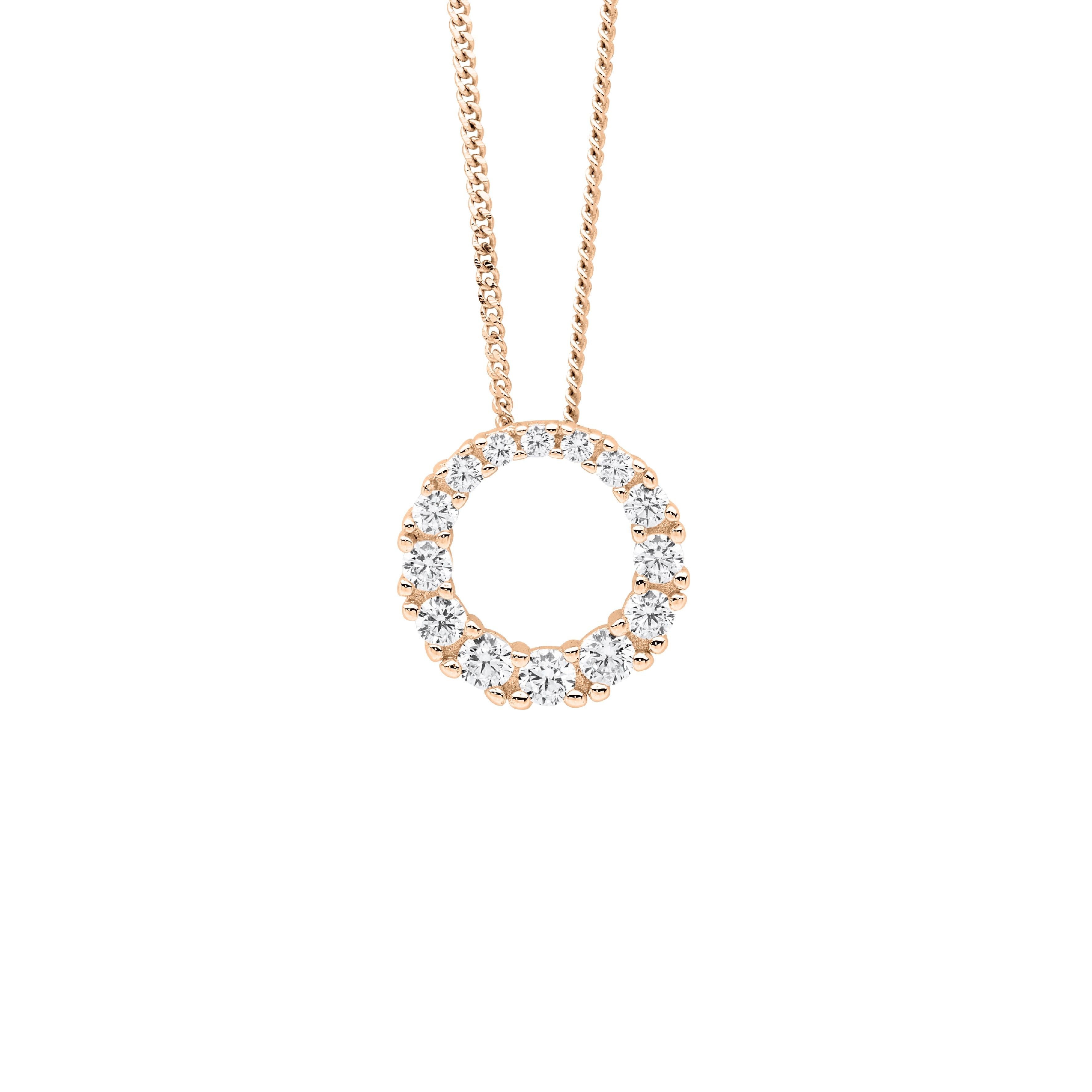 ELLANI Silver CZ Circle Necklet with Rose Gold Plating
