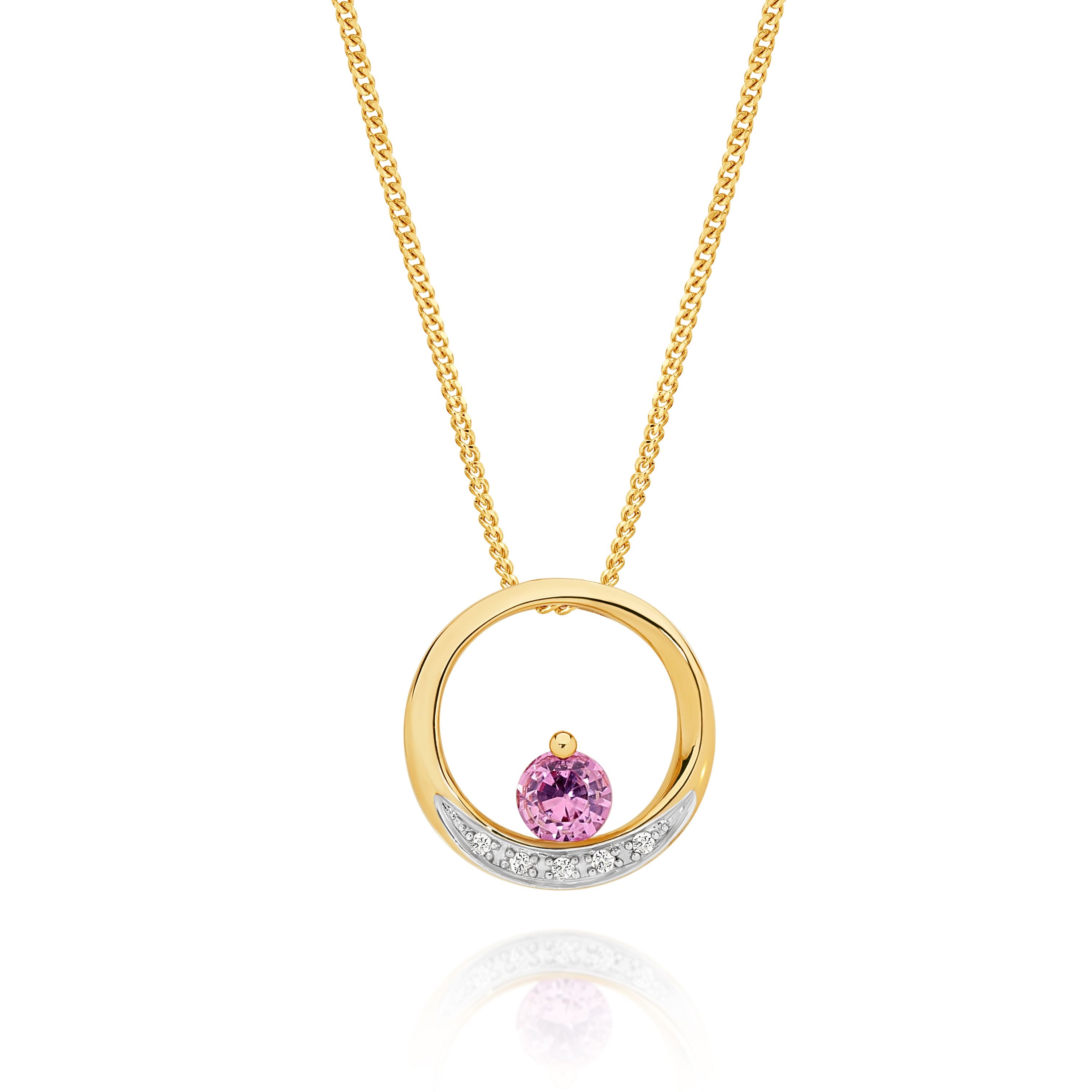 9ct Yellow Gold Cr Pink Sapphire and Diamond Circle Pendant