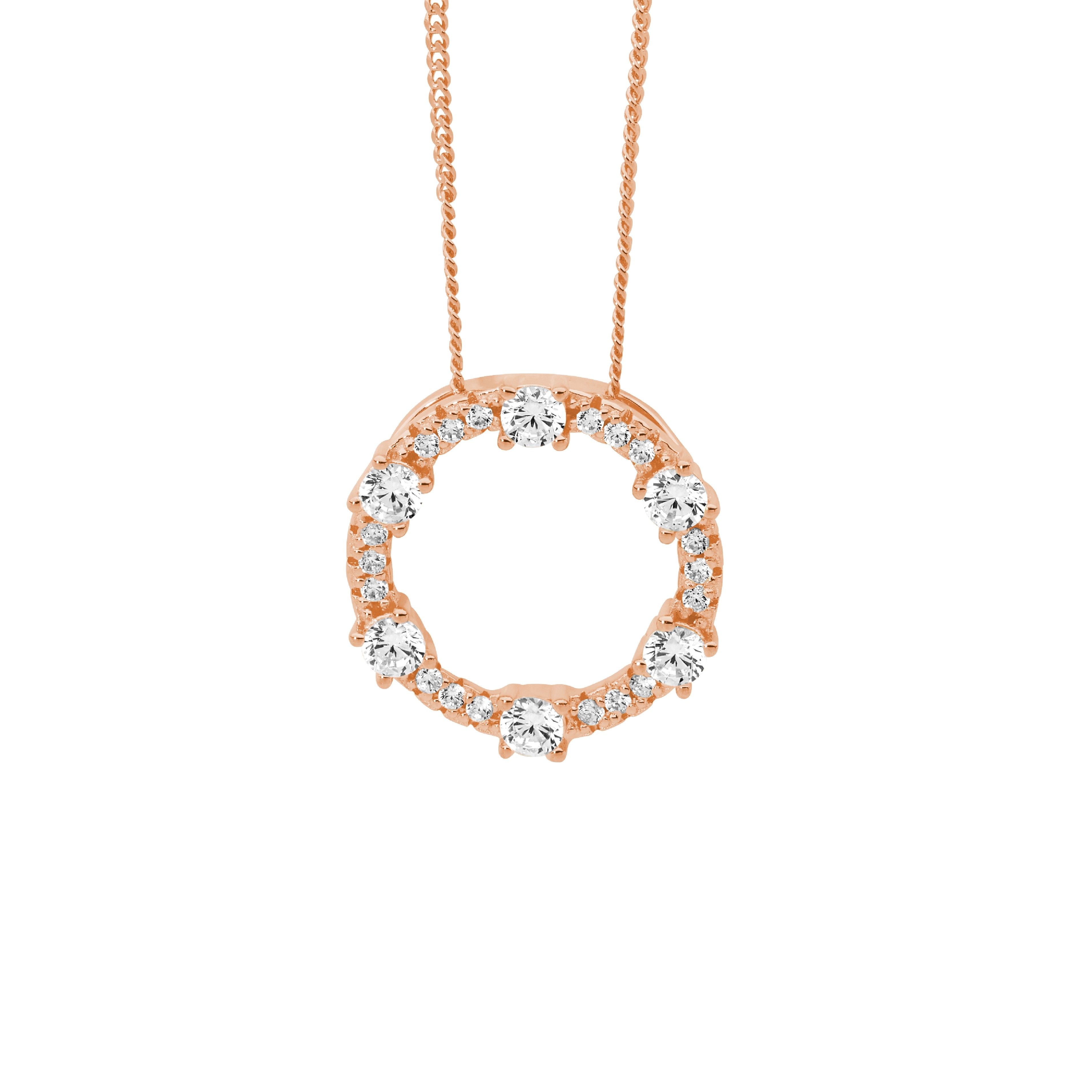 Ellani Silver Circle Necklet with CZ in Rose Gold Plating