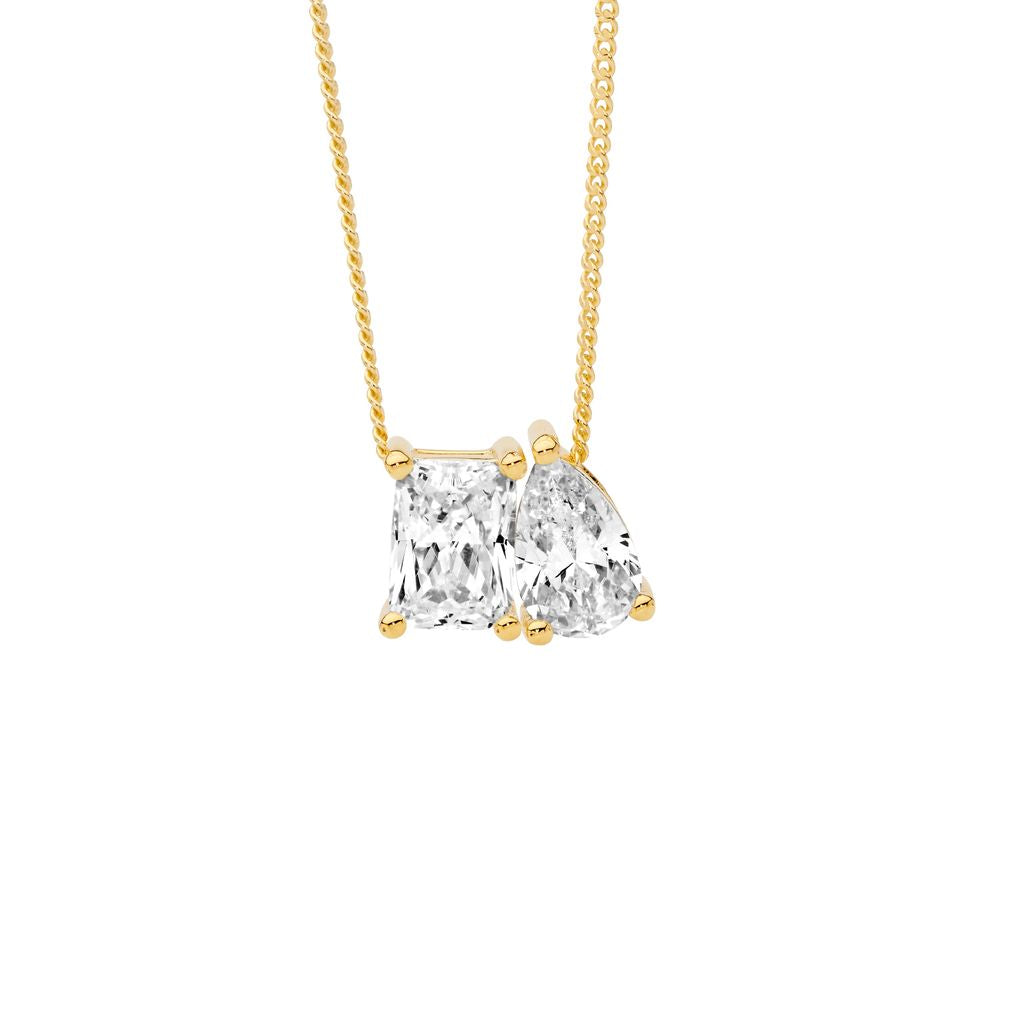 ELLANI Silver CZ Multi-Shape Necklet with Gold Plating
