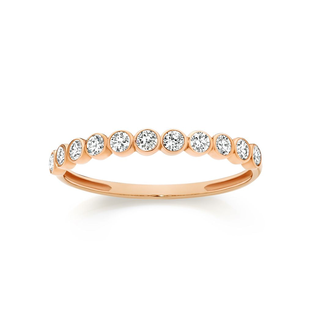 9ct rose gold bezel set CZ band ring
