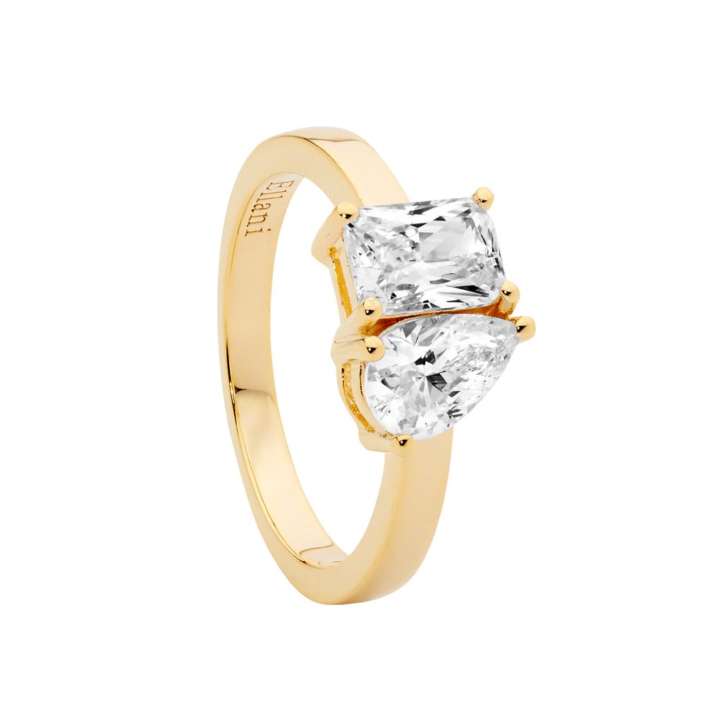 ELLANI Silver CZ Multi-Shape Ring with Gold Plating