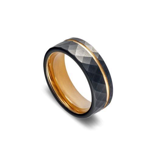 Tungsten Steel Ring with Black Textured Profile