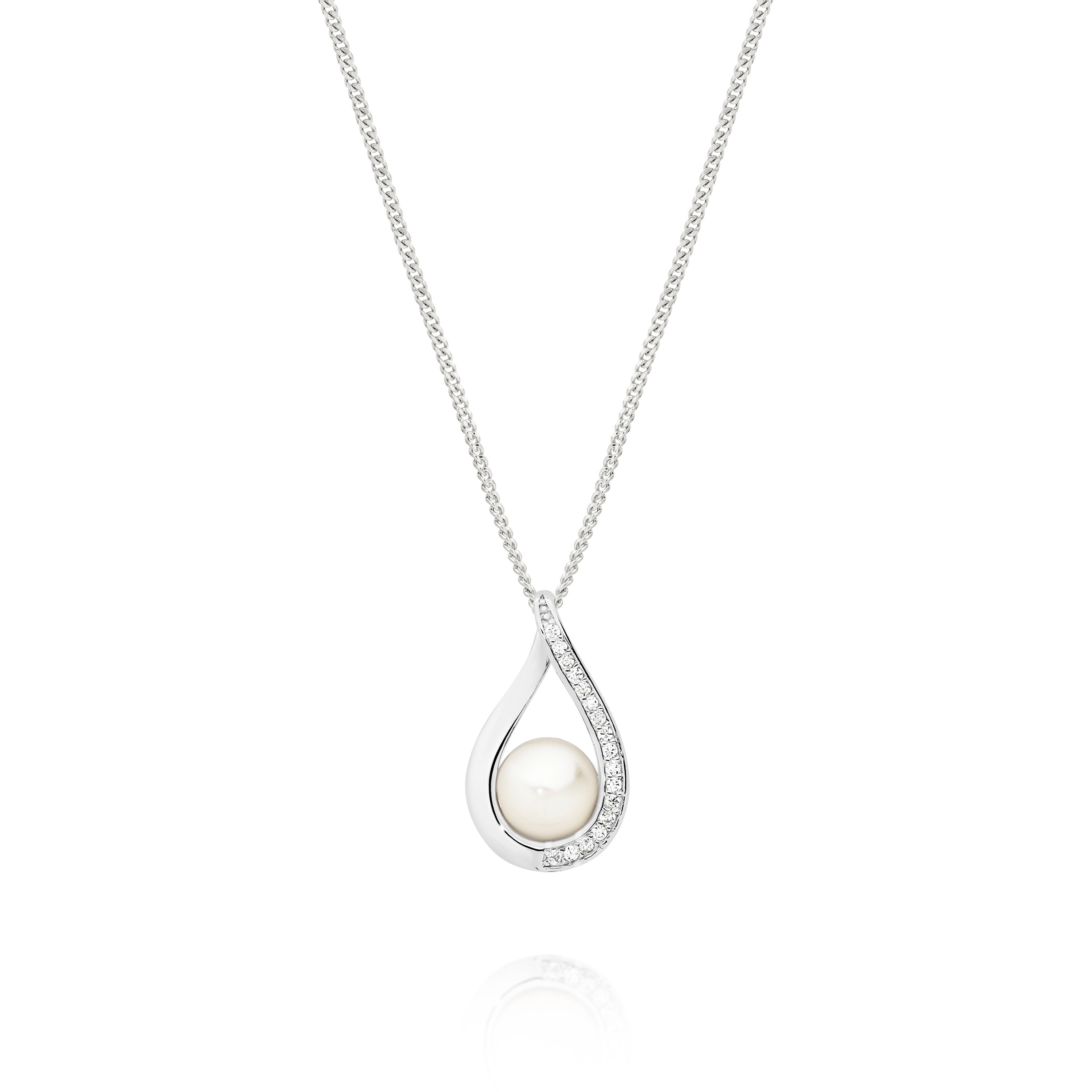 Silver Freshwater Pearl CZ Pendant