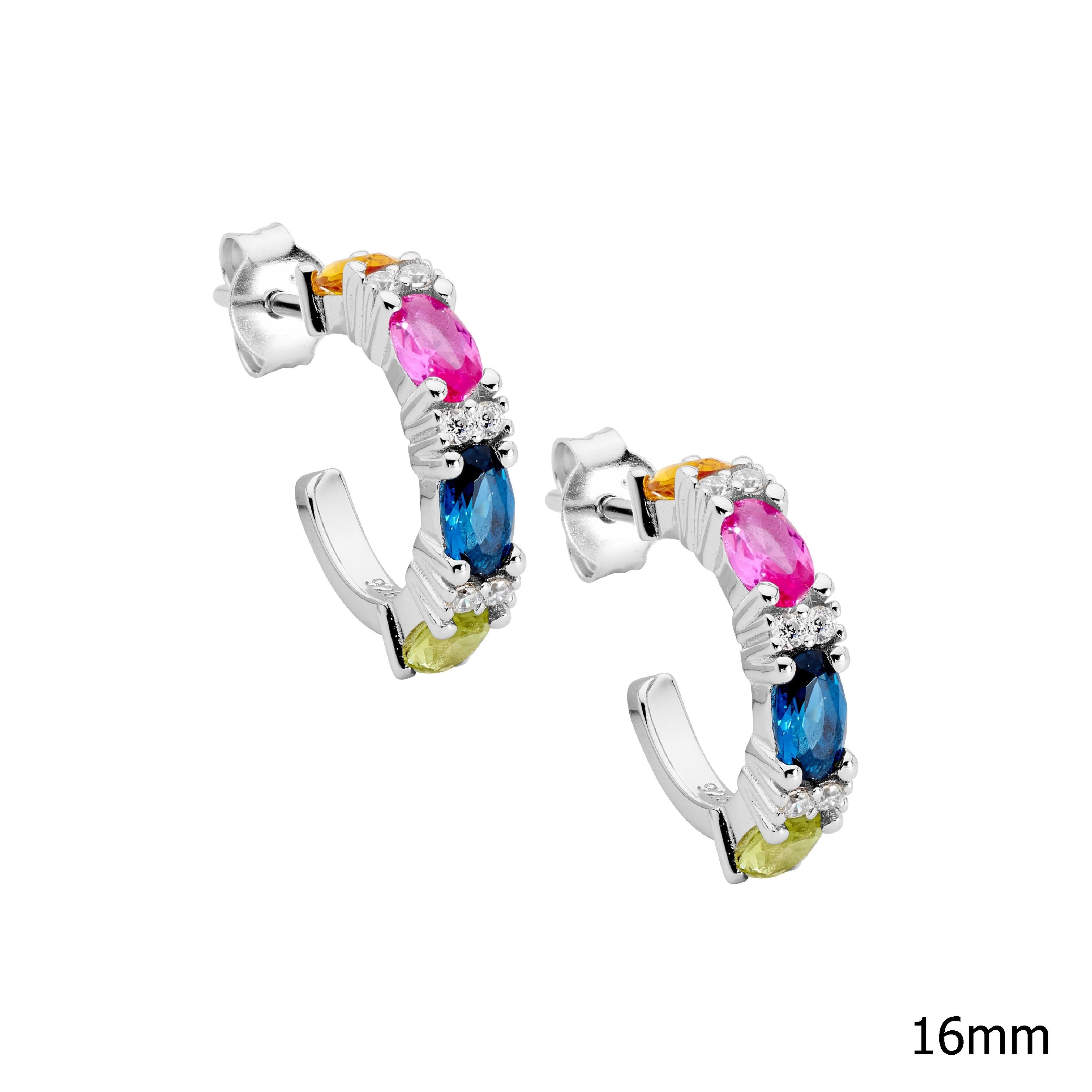 Ellani Silver Multi-Coloured CZ Earrings