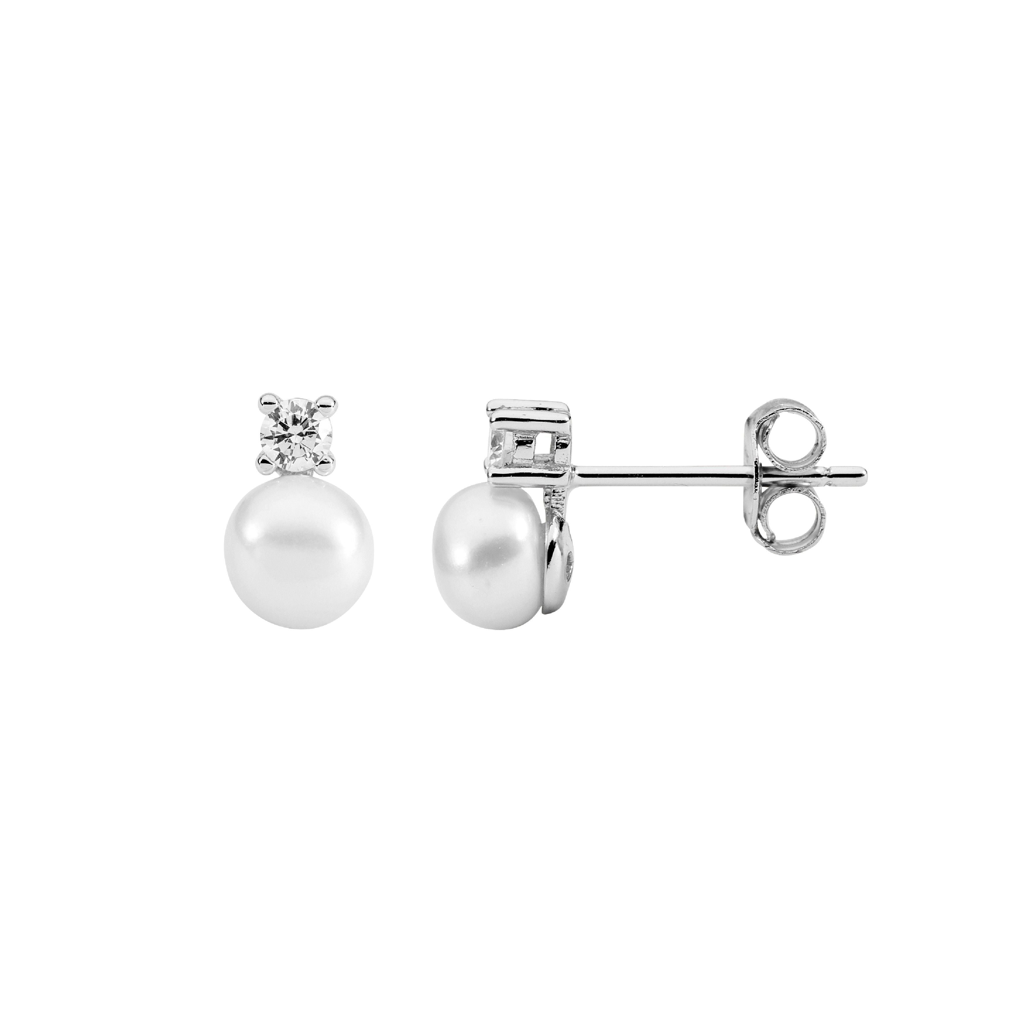 ELLANI Silver CZ and Freshwater Pearl Studs