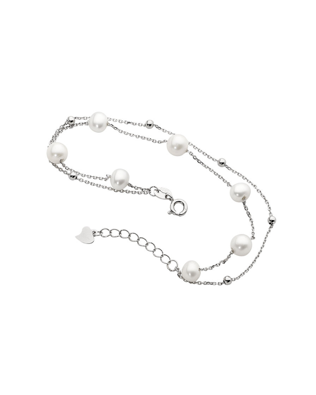 ELLANI Silver Double Chain Bracelet with Freshwater Pearl