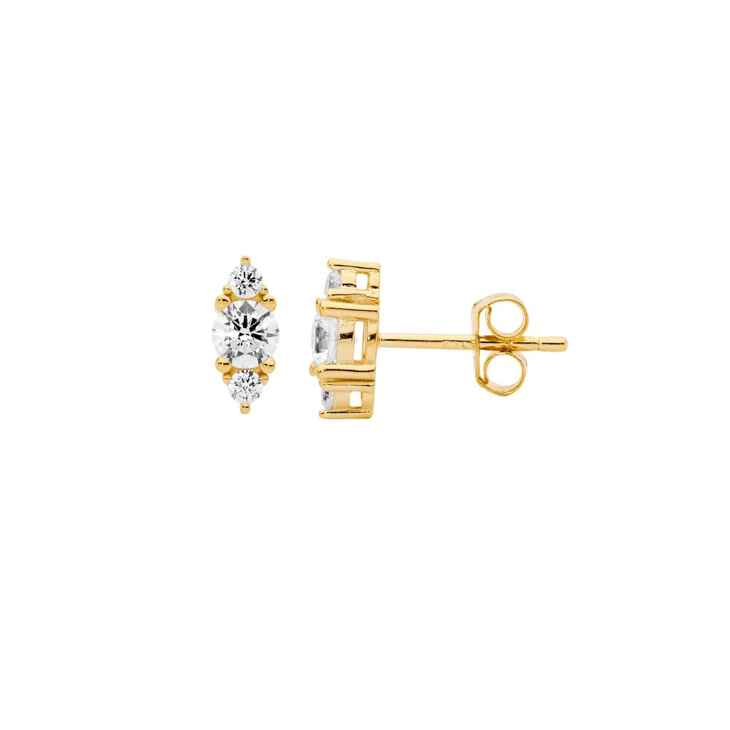 ELLANI Silver Tri CZ Studs with Gold Plating