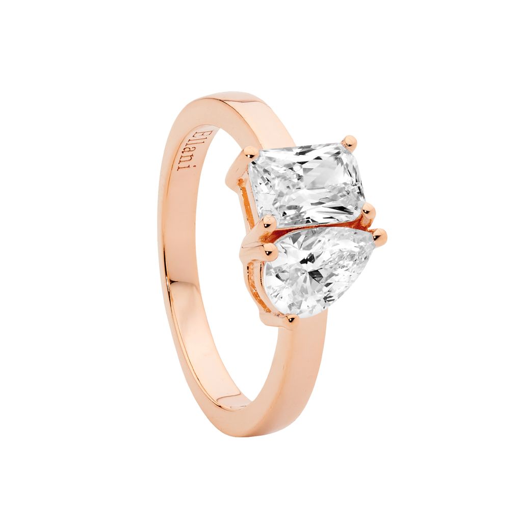 ELLANI Silver CZ Multi-Shape Ring with Rose Gold Plating