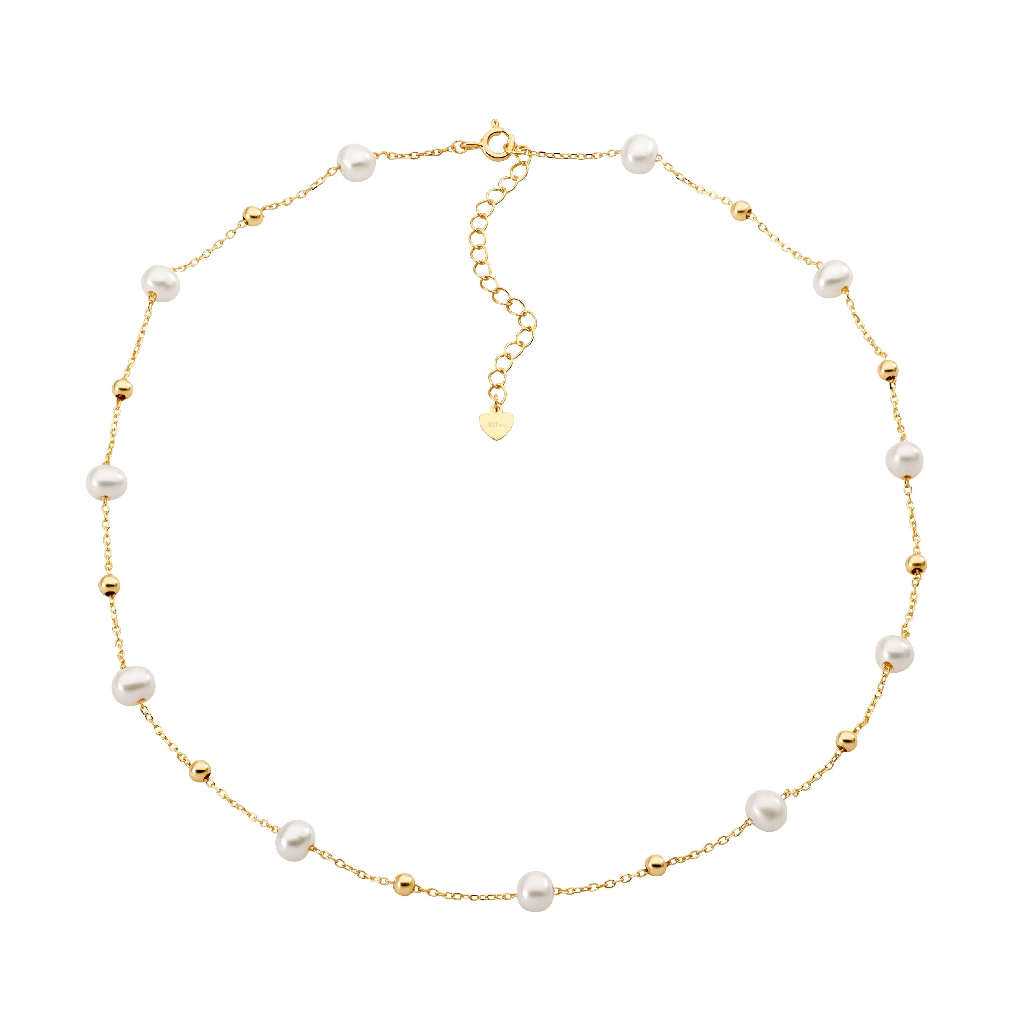 ELLANI Silver Pearl Necklet with Gold Plating