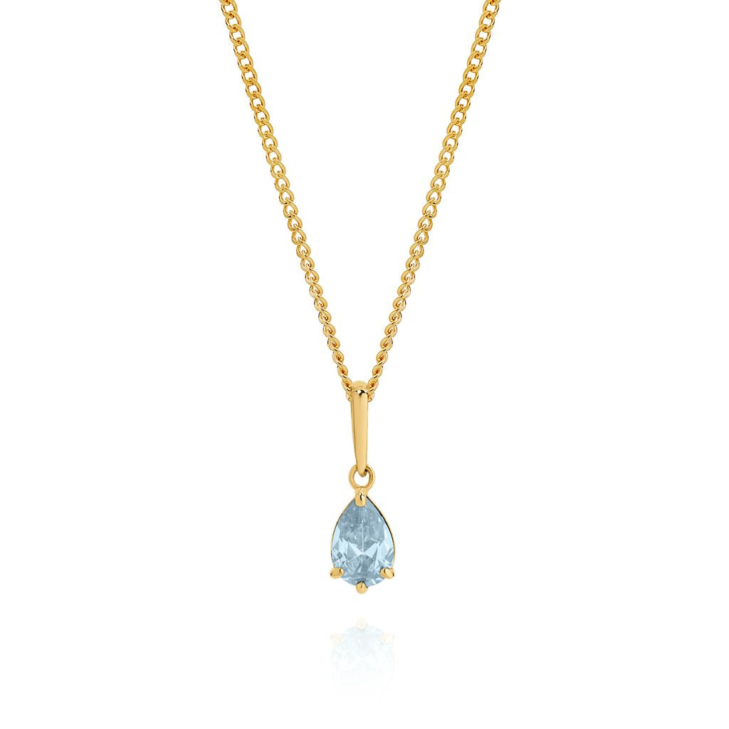 9ct Gold Aquamarine Colour CZ Pendant