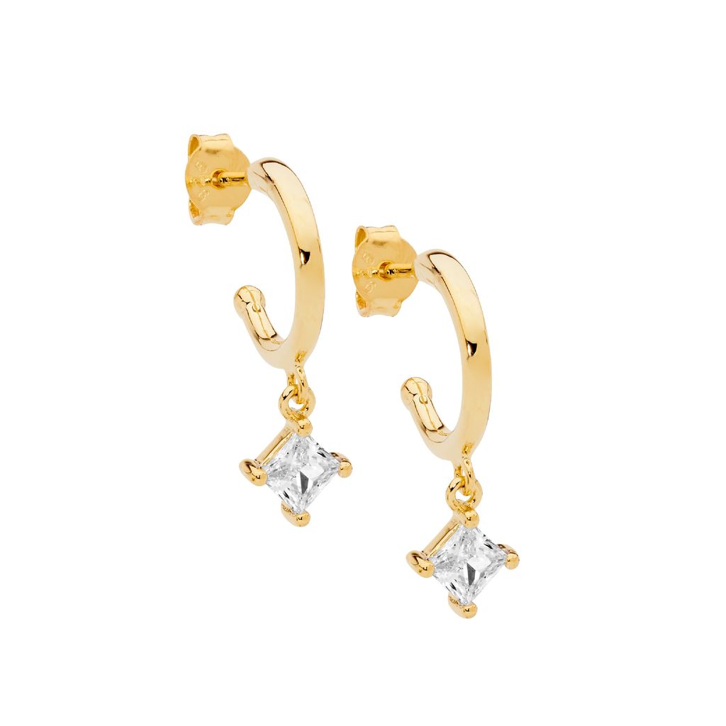 ELLANI Silver Hoop Earrings with CZ Drops & Gold Plating