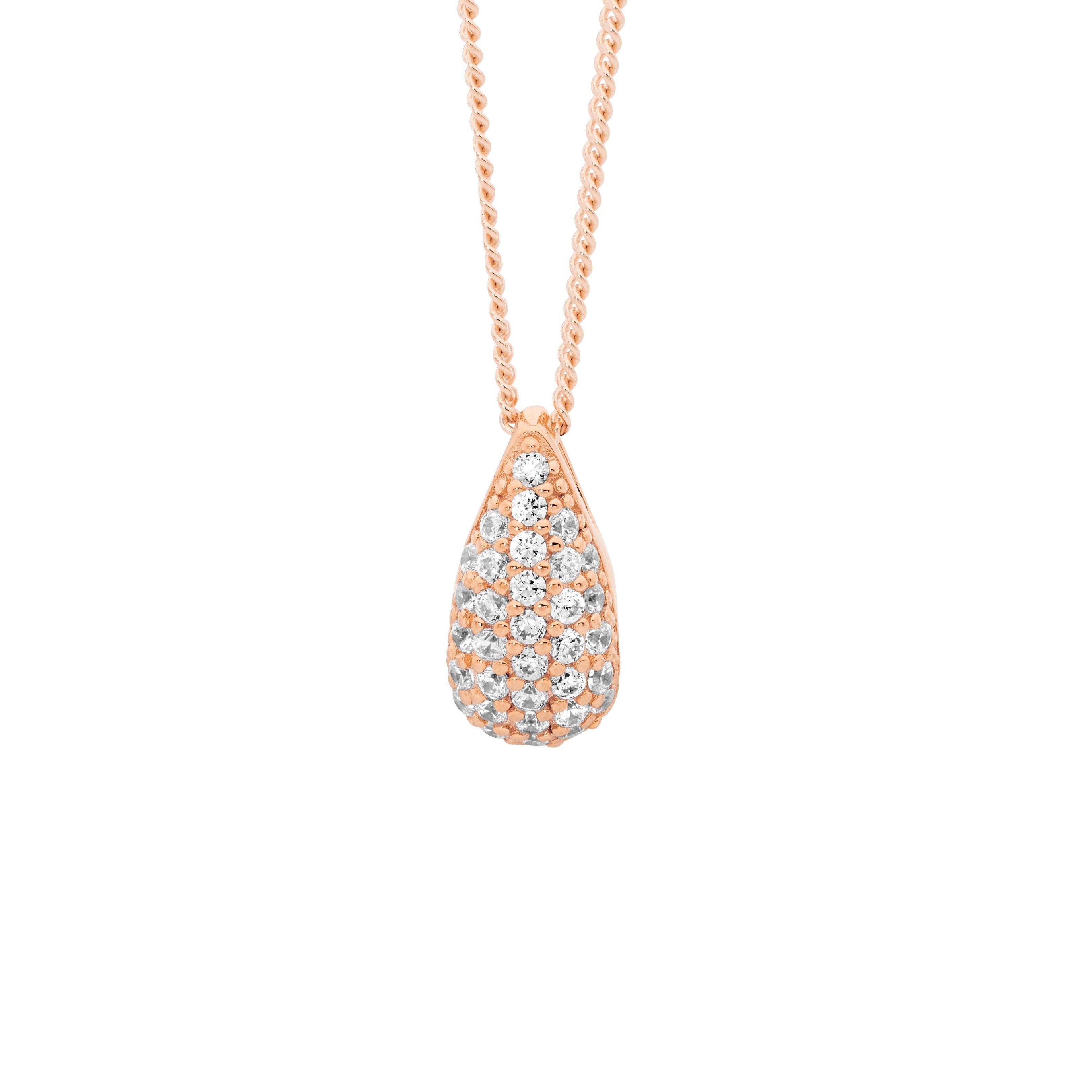 Ellani Teardrop Pendant with CZ in Rose Plating