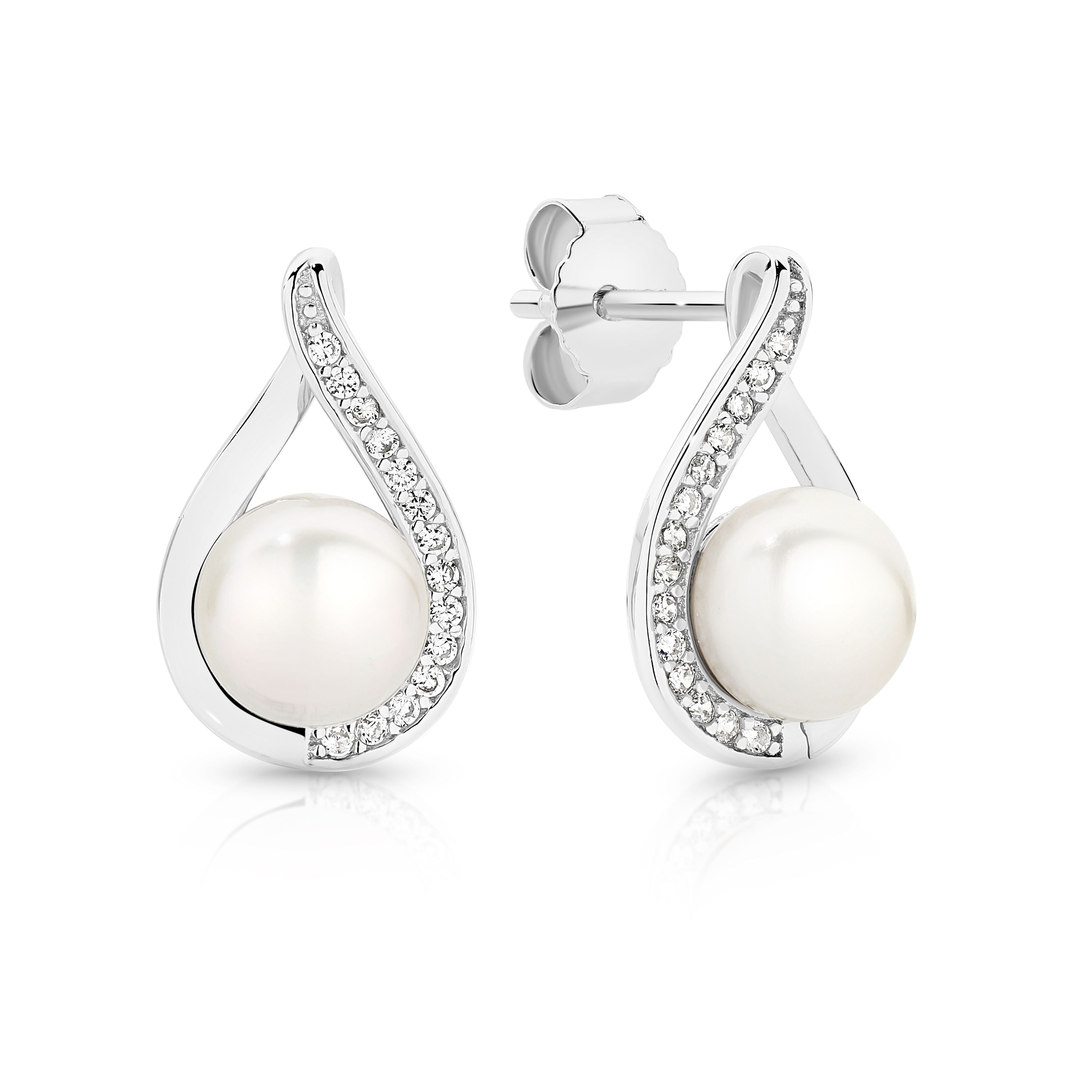 Silver Freshwater Pearl CZ Studs