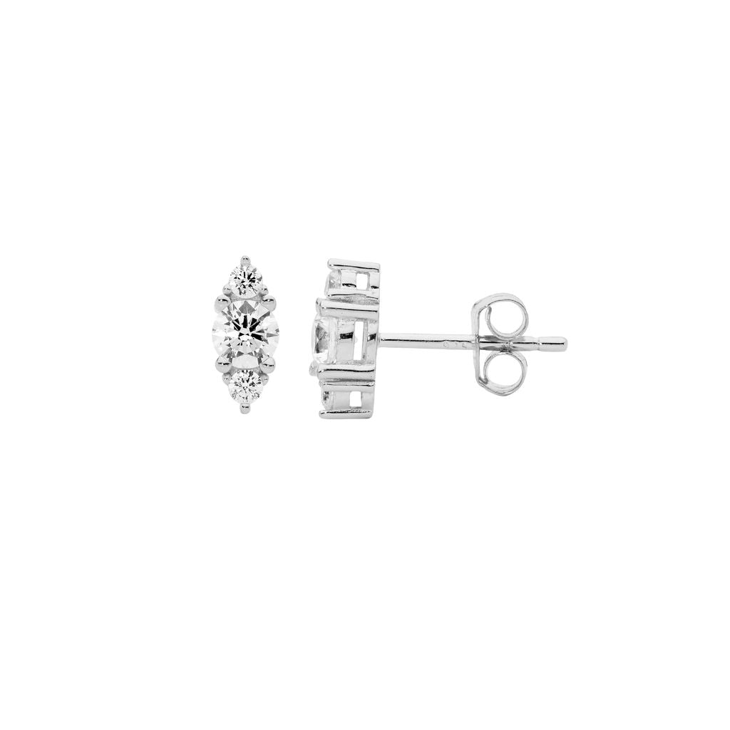 ELLANI Silver Tri CZ Studs