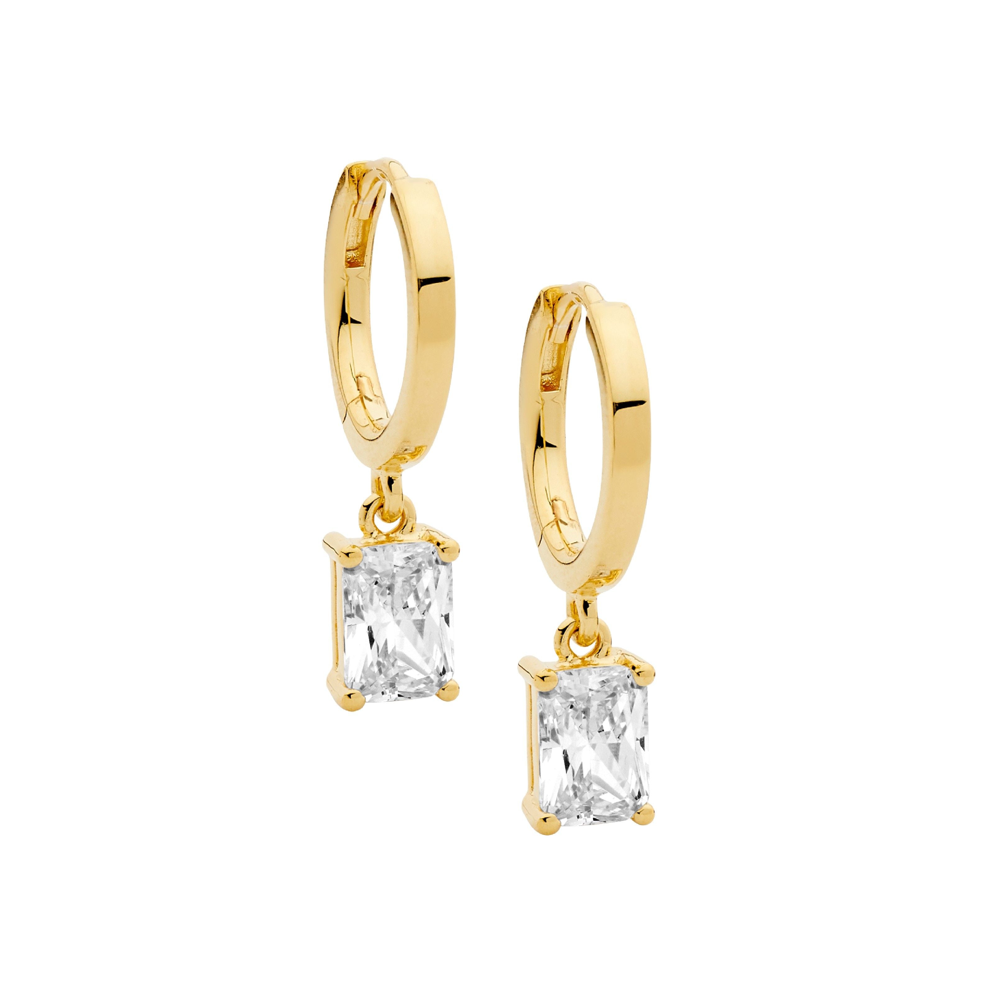 ELLANI Silver Earrings with CZ Drop in Gold Plating