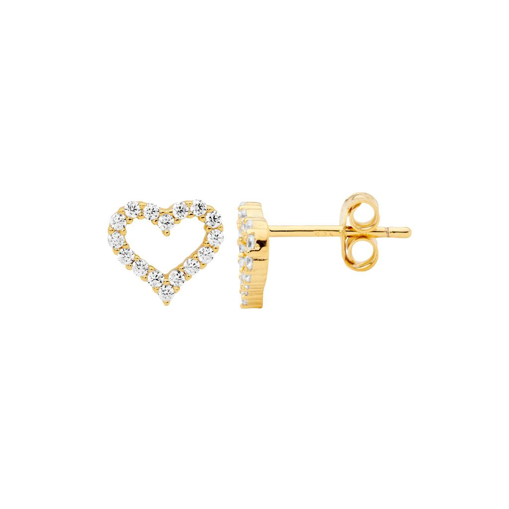 ELLANI Silver CZ Heart Earrings with Gold Plating