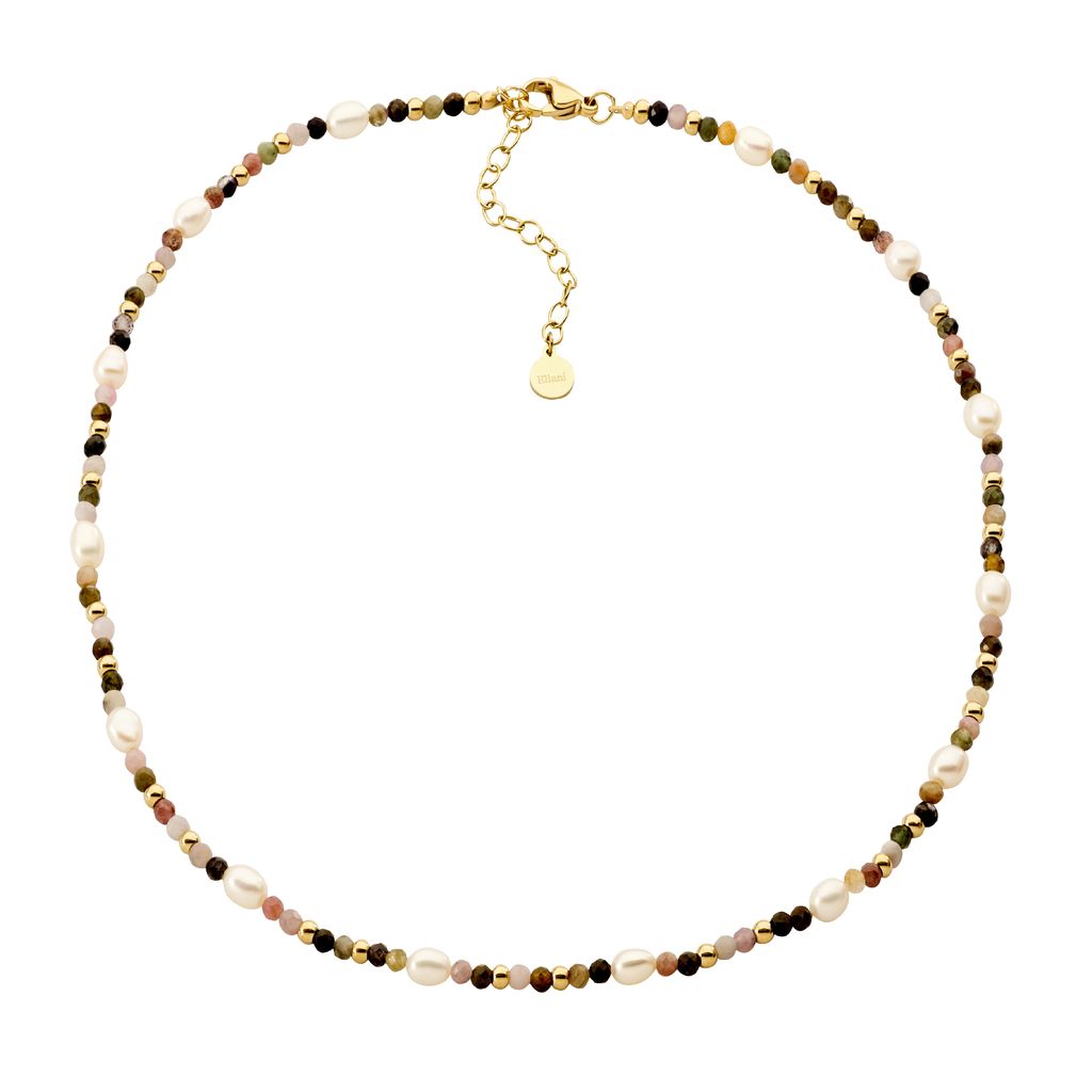 ELLANI Stainless Steel Tourmaline & Freshwater Pearl Necklet