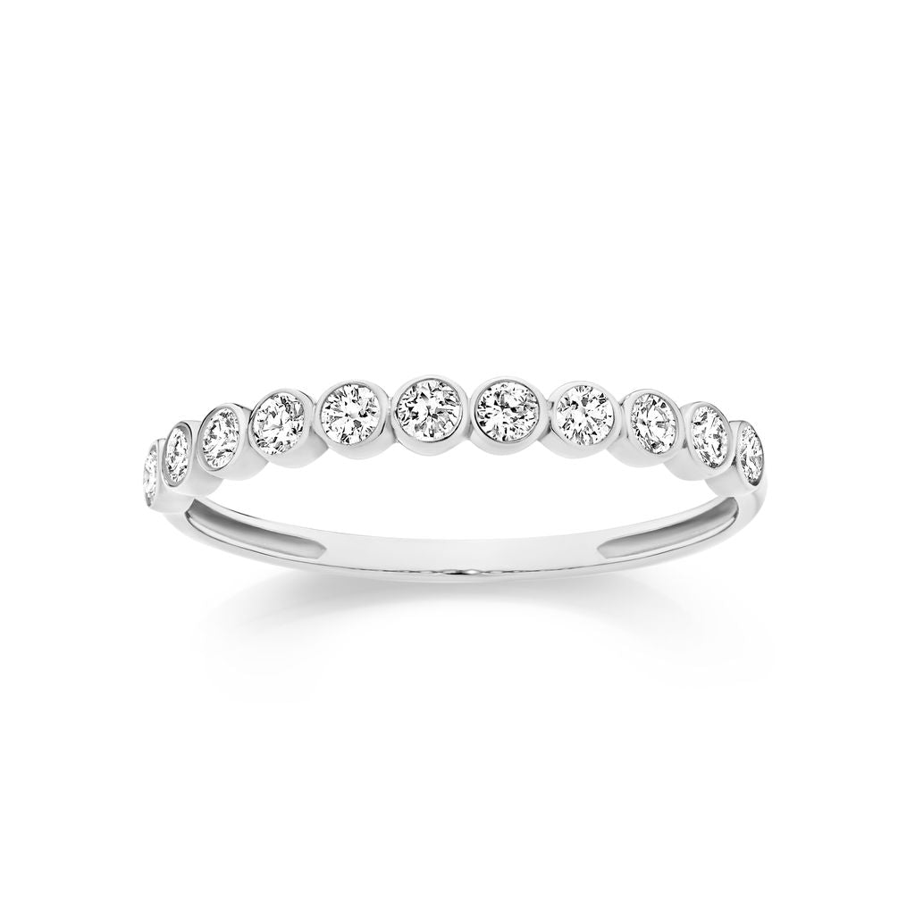 9ct white gold bezel set CZ band ring
