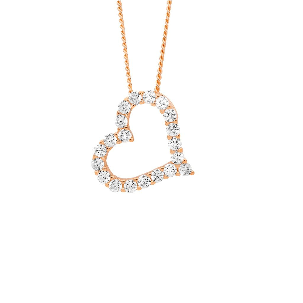 ELLANI Silver CZ Heart Necklet with Rose Gold Plating