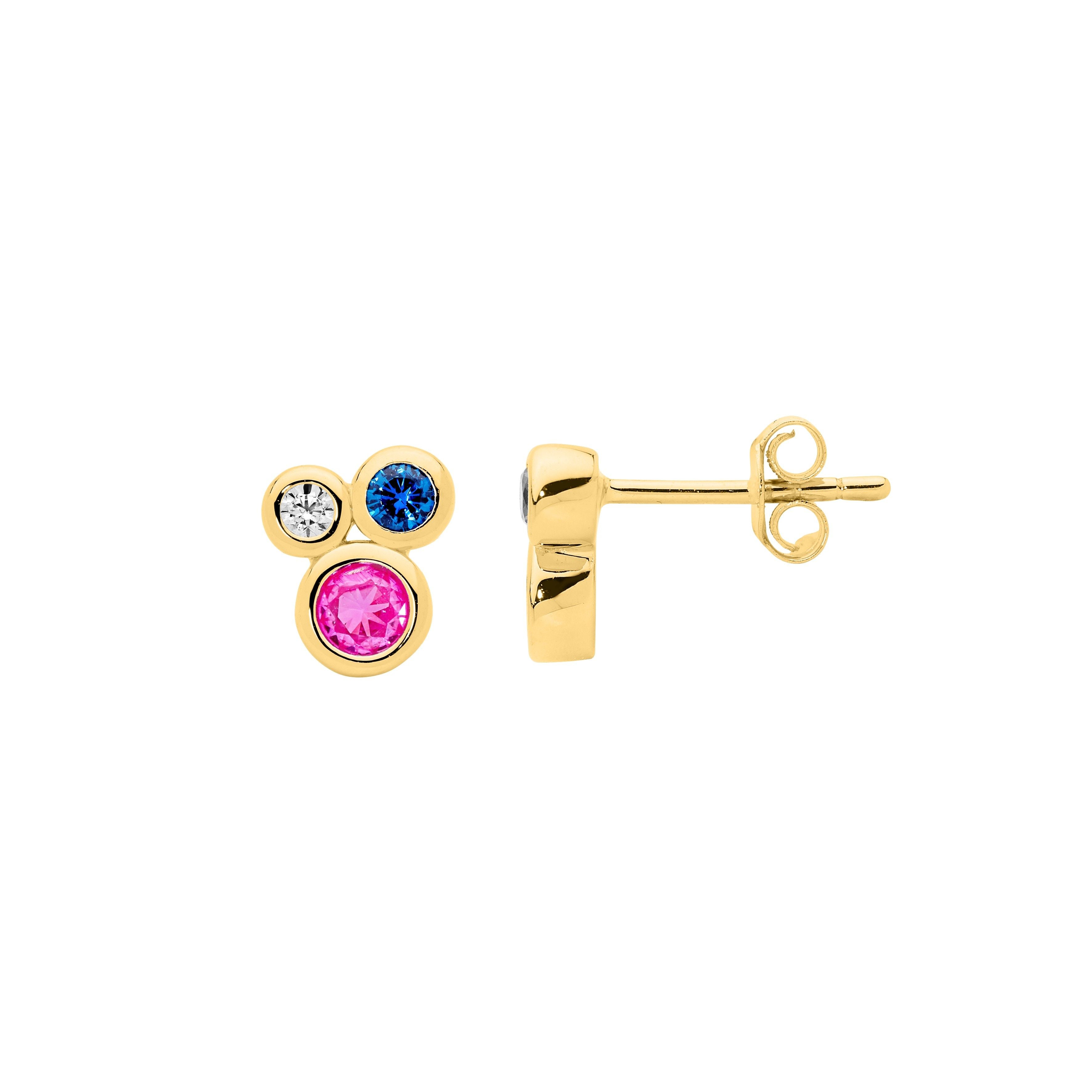 ELLANI Silver CZ Multi-coloured Studs with Gold plating