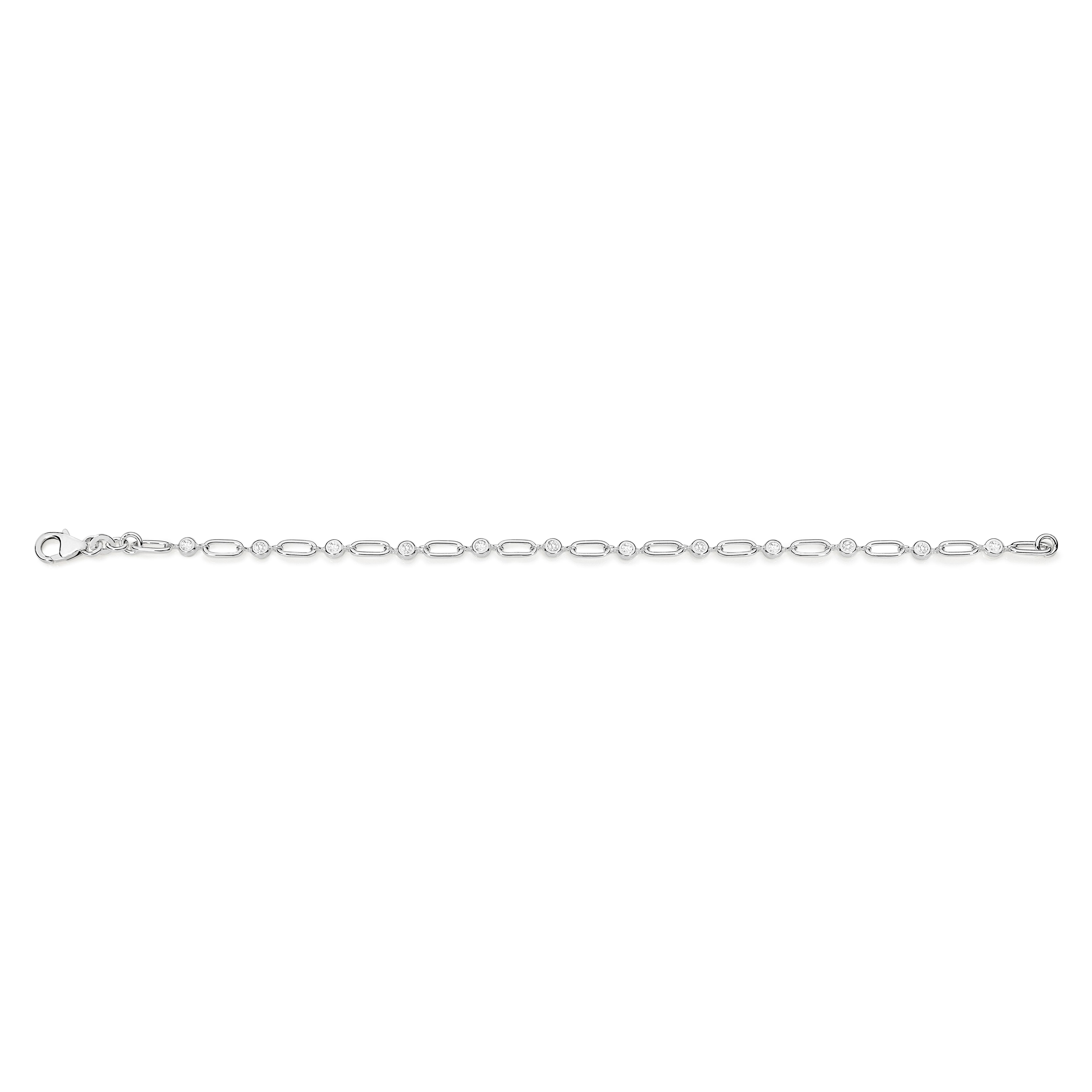 Silver Paperclip Bracelet with Cubic Zirconia